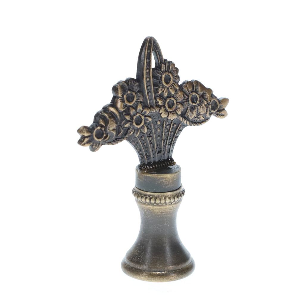 2" Tall Brass Finial, Flower Basket, Bronze Finish, 1/4-27F Tap (15183BR)