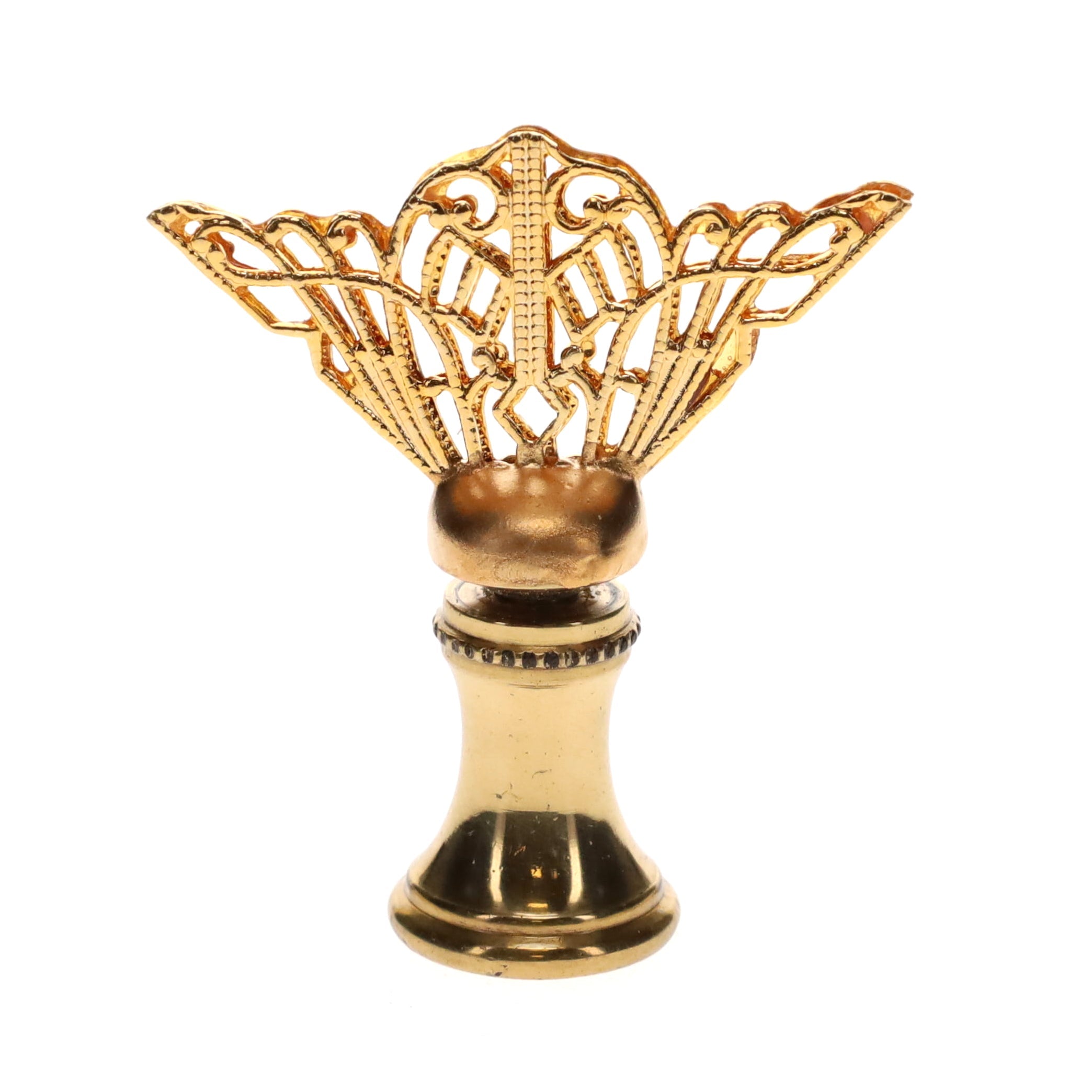 1-3/4" Tall Brass Finial, Openwork Fan Design, 1/4-27F Tap (15185)