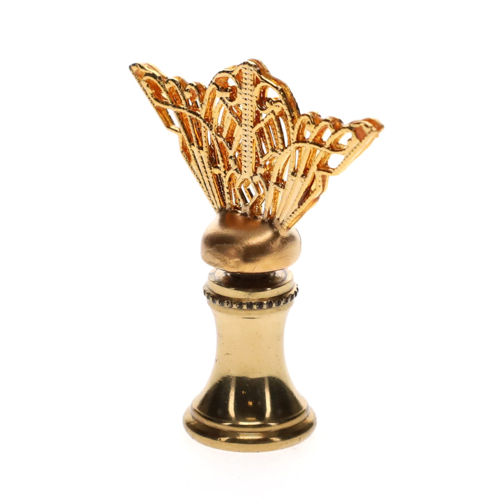 1-3/4" Tall Brass Finial, Openwork Fan Design, 1/4-27F Tap (15185)