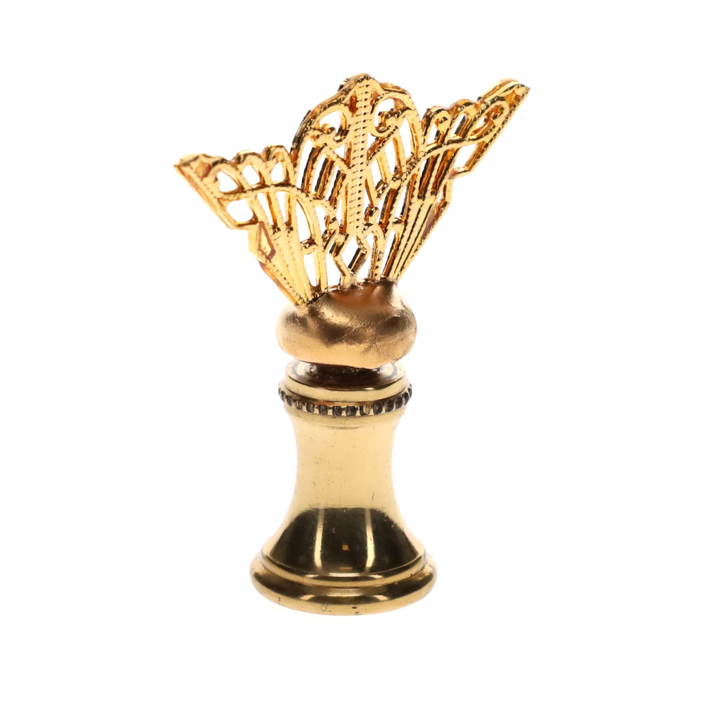 1-3/4" Tall Brass Finial, Openwork Fan Design, 1/4-27F Tap (15185)