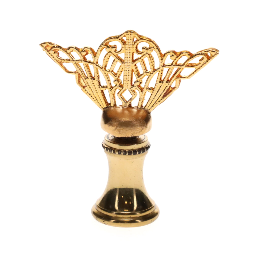 1-3/4" Tall Brass Finial, Openwork Fan Design, 1/4-27F Tap (15185)