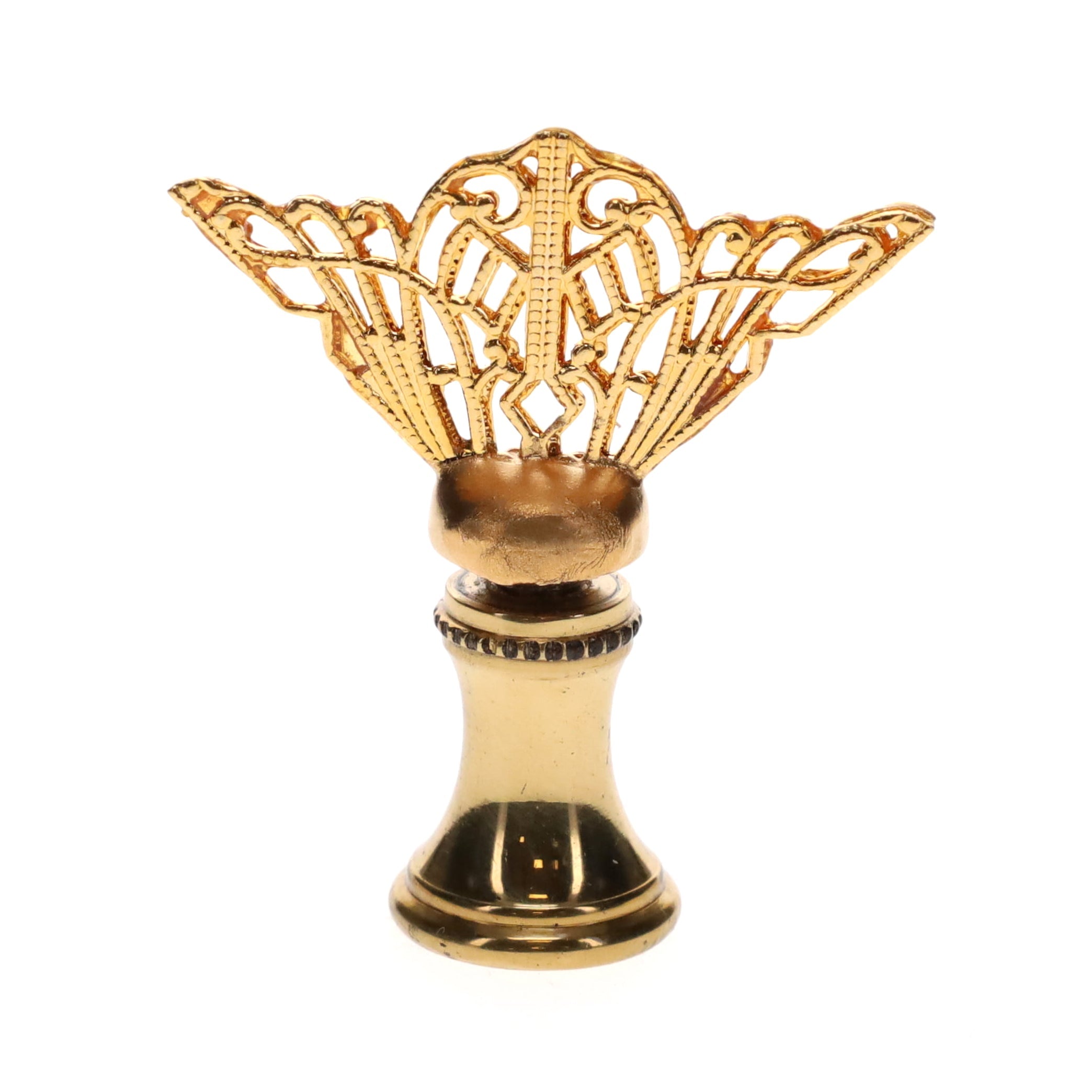 1-3/4" Tall Brass Finial, Openwork Fan Design, 1/4-27F Tap (15185)