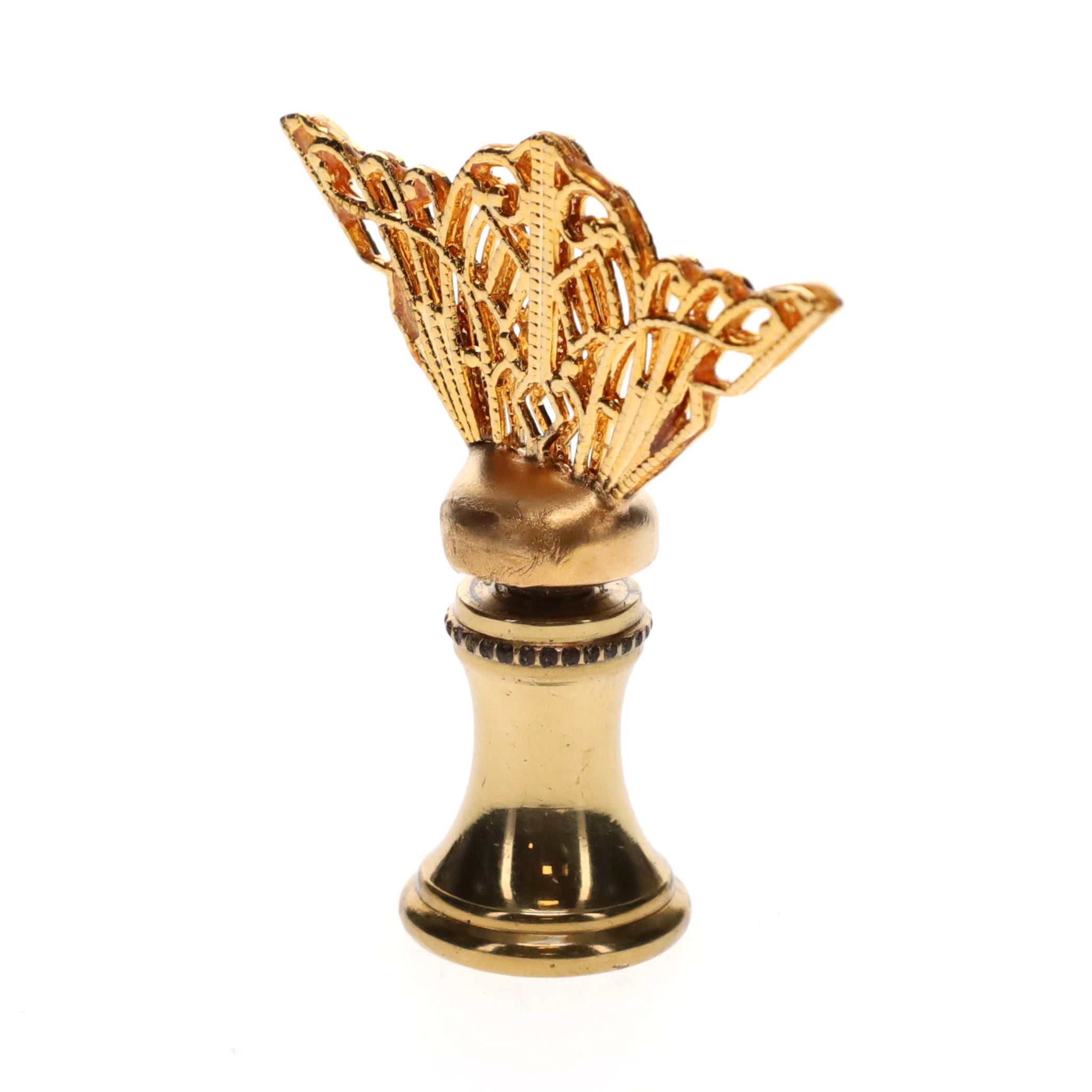 1-3/4" Tall Brass Finial, Openwork Fan Design, 1/4-27F Tap (15185)