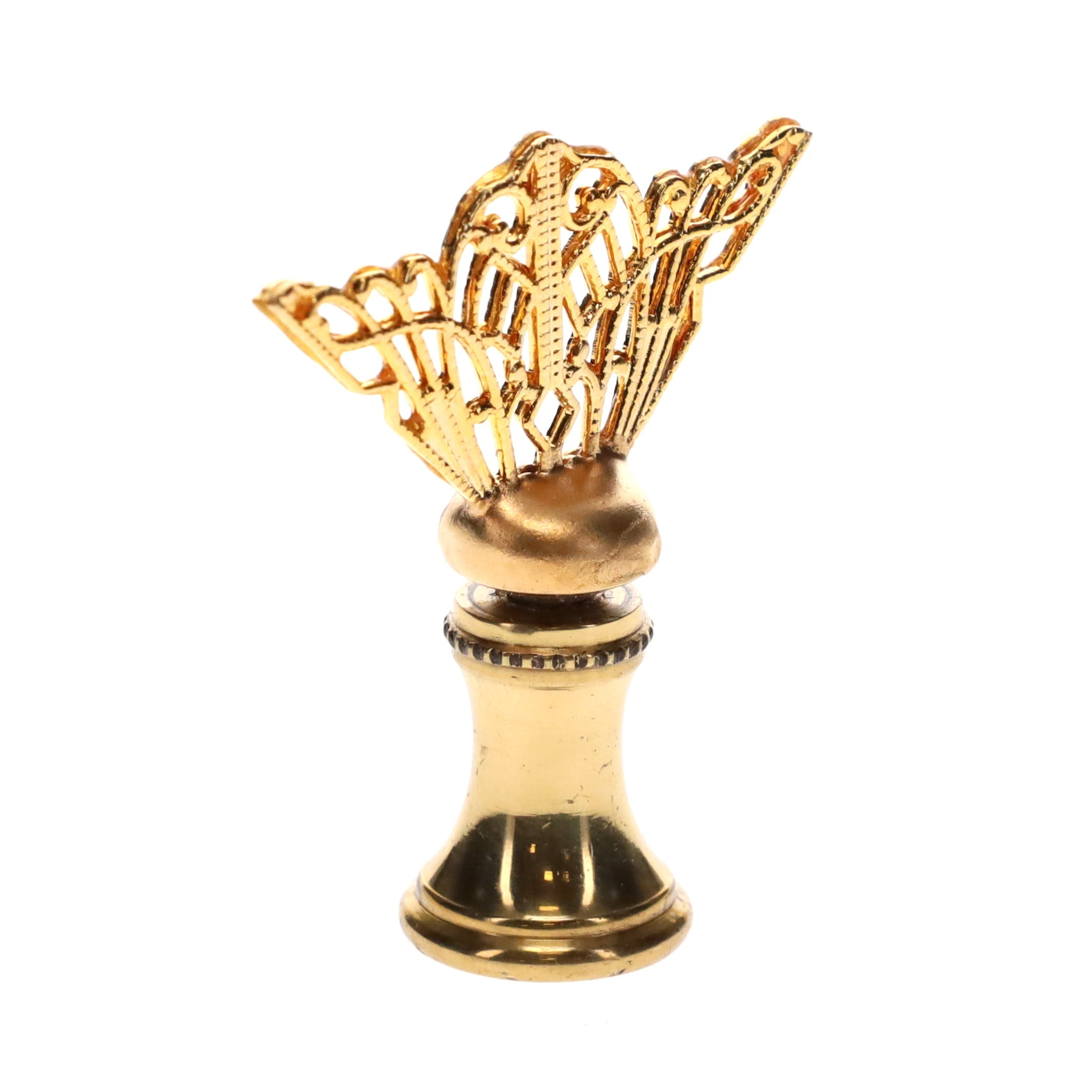 1-3/4" Tall Brass Finial, Openwork Fan Design, 1/4-27F Tap (15185)