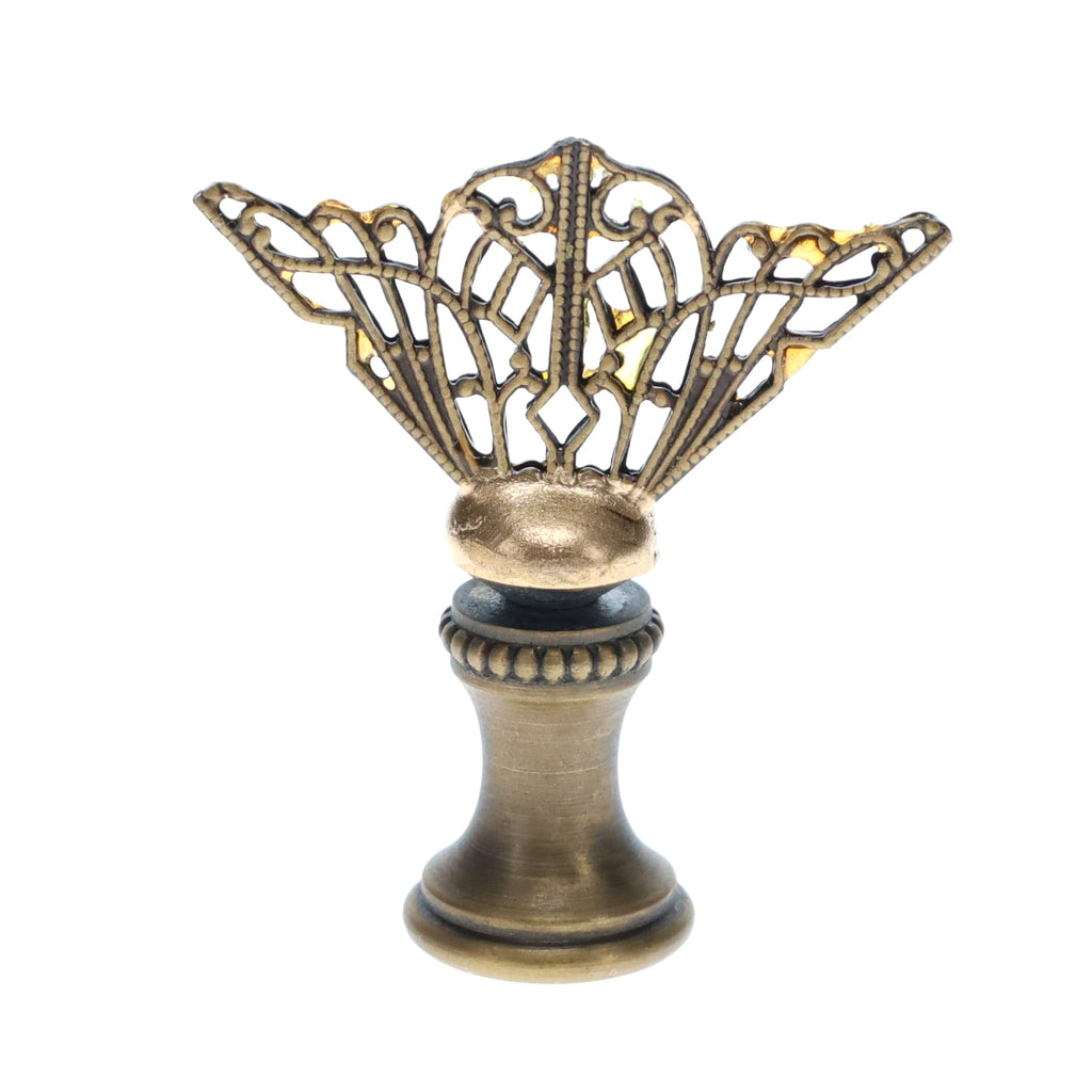 1-3/4" Tall Brass Finial, Openwork Fan Design, Bronze Finish, 1/4-27F Tap (15185BR)