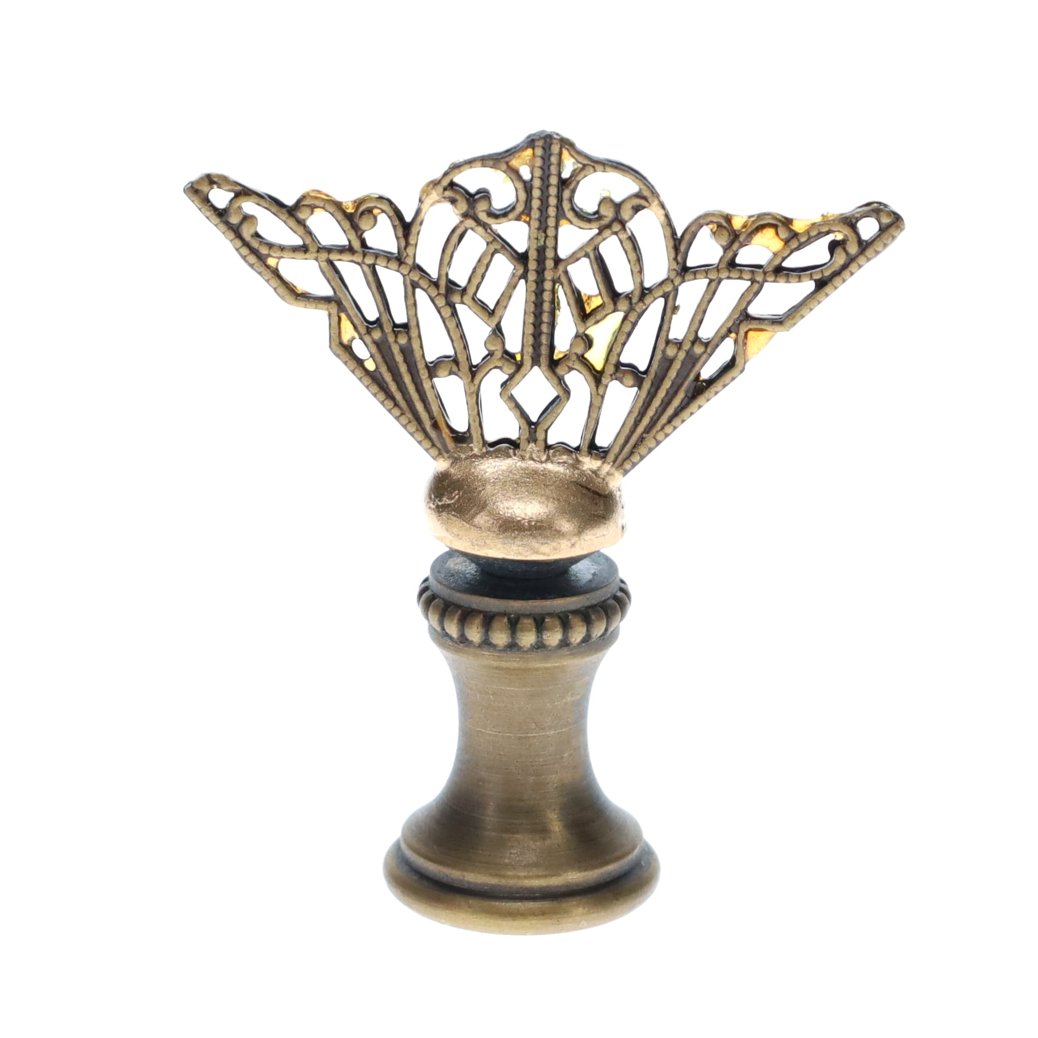 1-3/4" Tall Brass Finial, Openwork Fan Design, Bronze Finish, 1/4-27F Tap (15185BR)