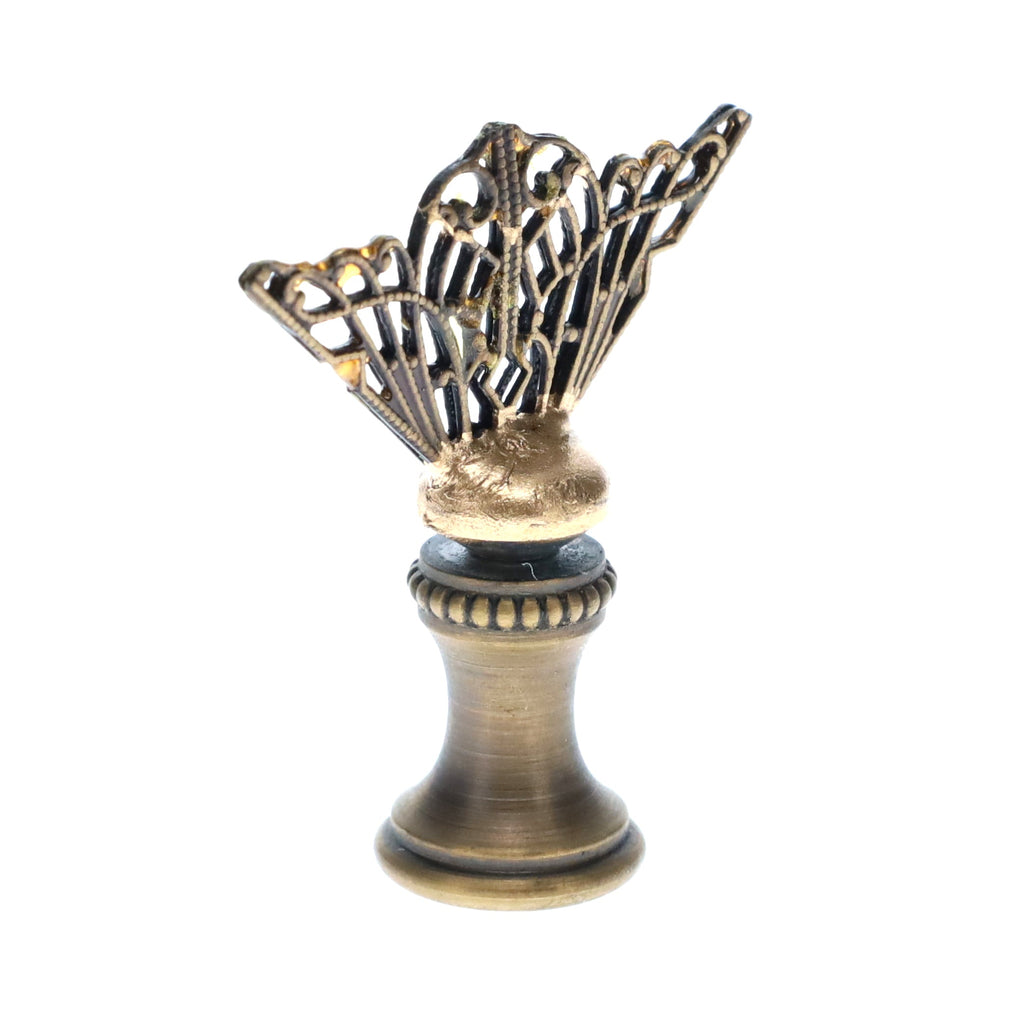 1-3/4" Tall Brass Finial, Openwork Fan Design, Bronze Finish, 1/4-27F Tap (15185BR)