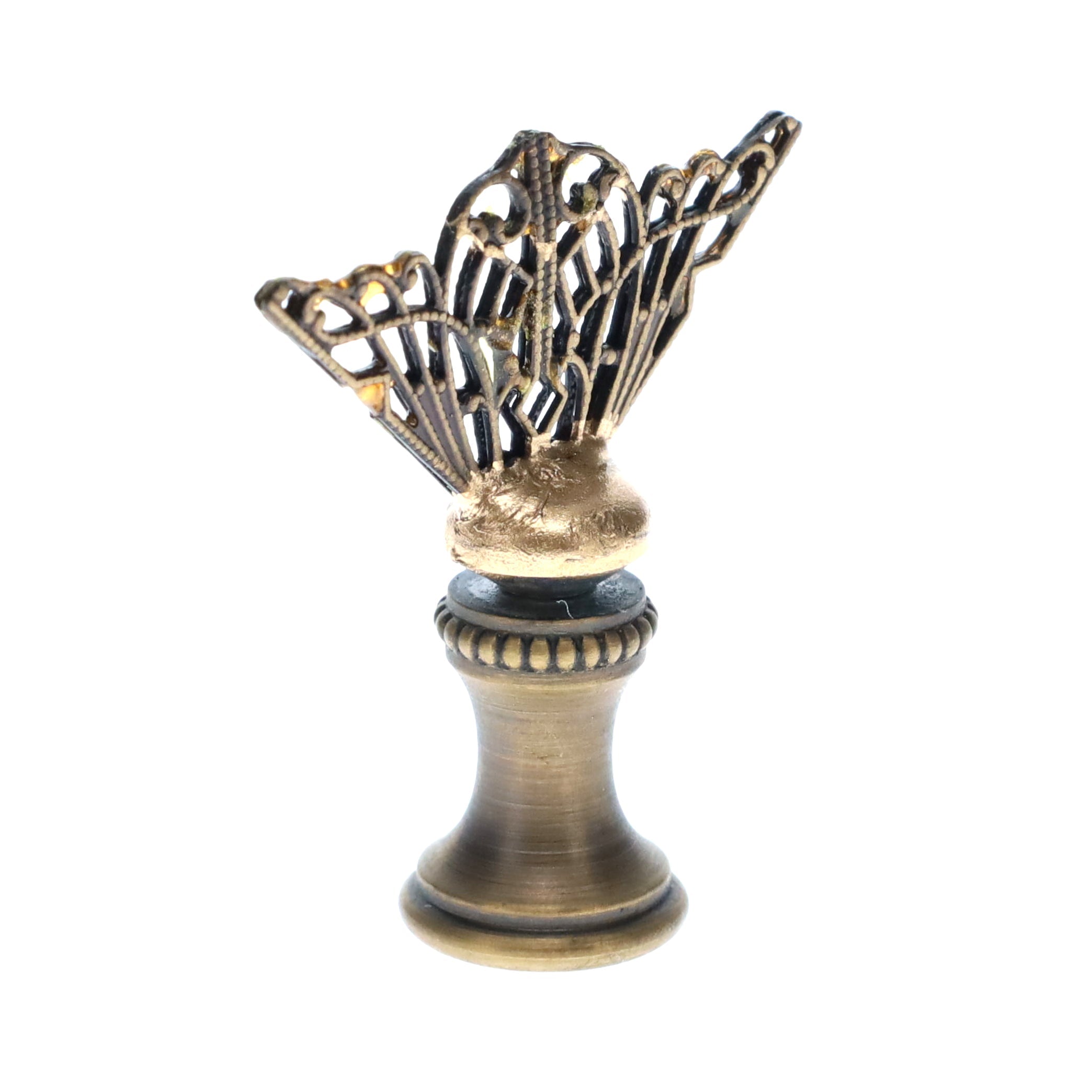 1-3/4" Tall Brass Finial, Openwork Fan Design, Bronze Finish, 1/4-27F Tap (15185BR)