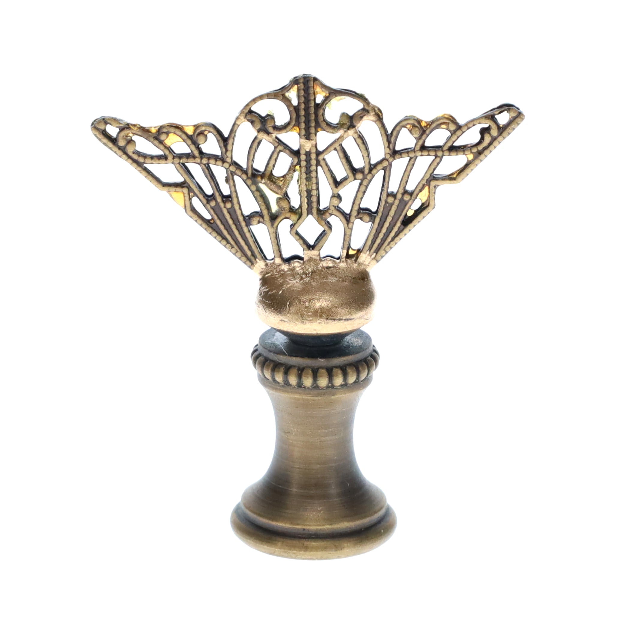 1-3/4" Tall Brass Finial, Openwork Fan Design, Bronze Finish, 1/4-27F Tap (15185BR)