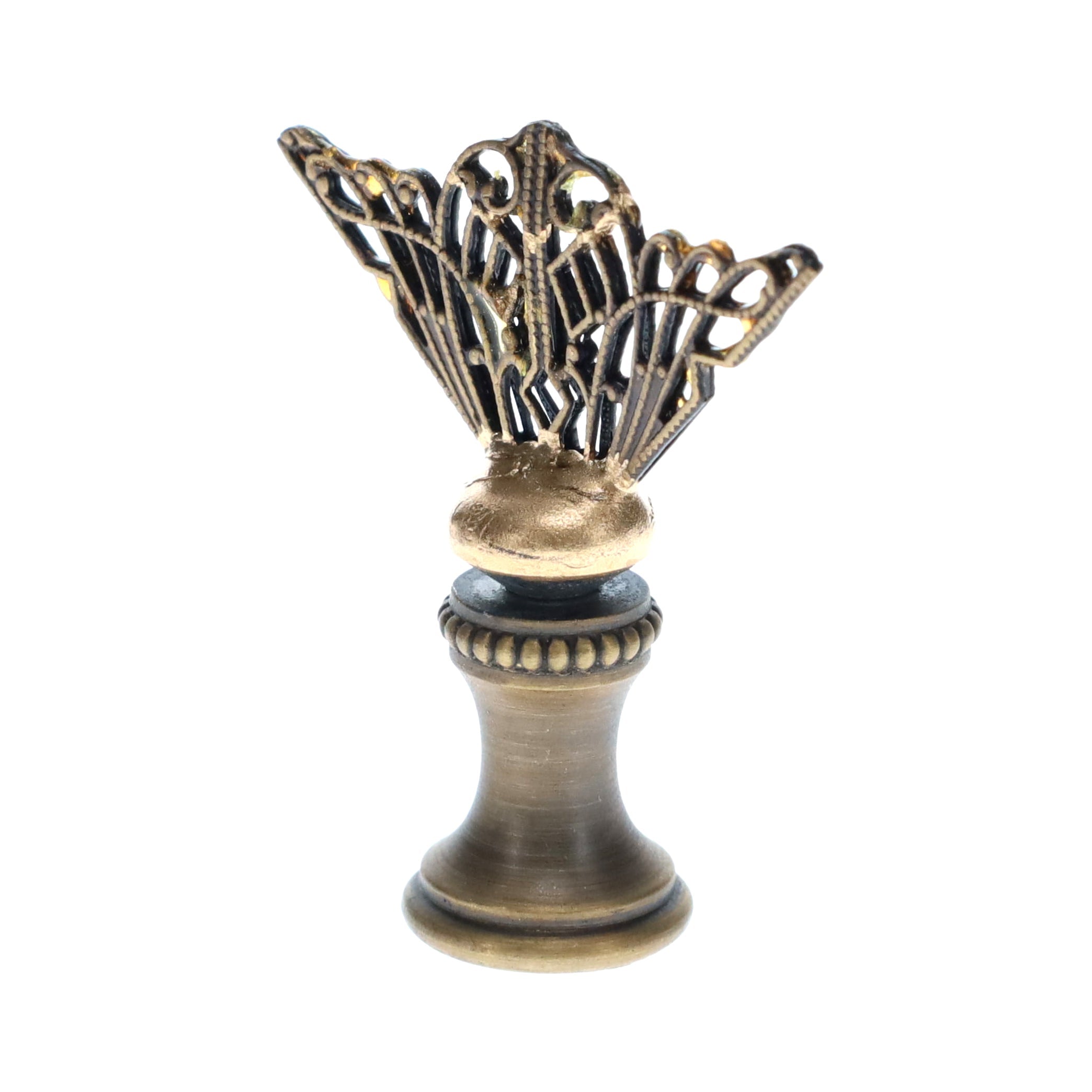 1-3/4" Tall Brass Finial, Openwork Fan Design, Bronze Finish, 1/4-27F Tap (15185BR)