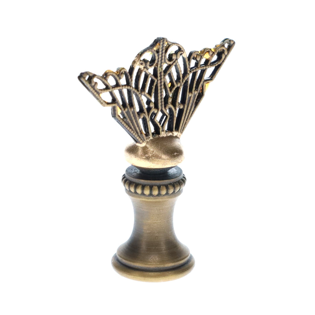 1-3/4" Tall Brass Finial, Openwork Fan Design, Bronze Finish, 1/4-27F Tap (15185BR)