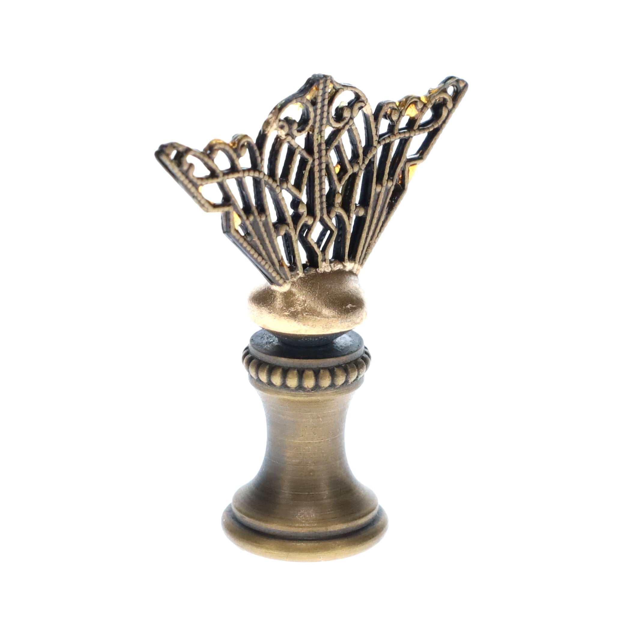 1-3/4" Tall Brass Finial, Openwork Fan Design, Bronze Finish, 1/4-27F Tap (15185BR)