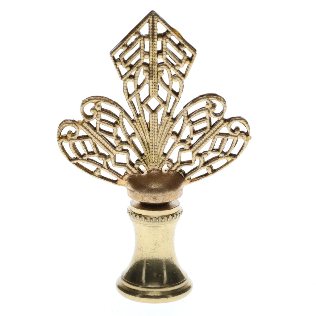 2-1/4" Tall Brass Finial, Openwork Fan Design, 1/4-27F Tap (15186)