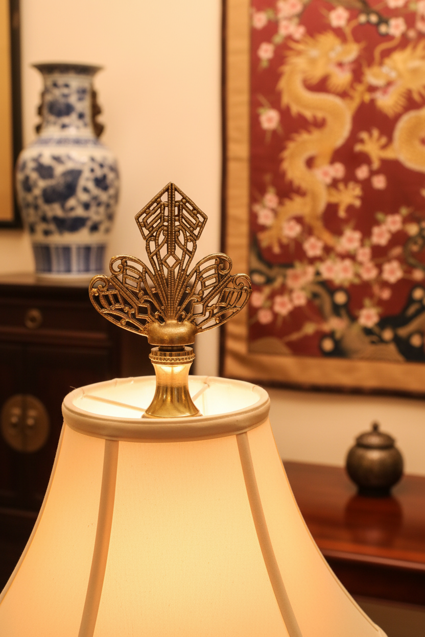 2-1/4" Tall Brass Finial, Openwork Fan Design, 1/4-27F Tap (15186)