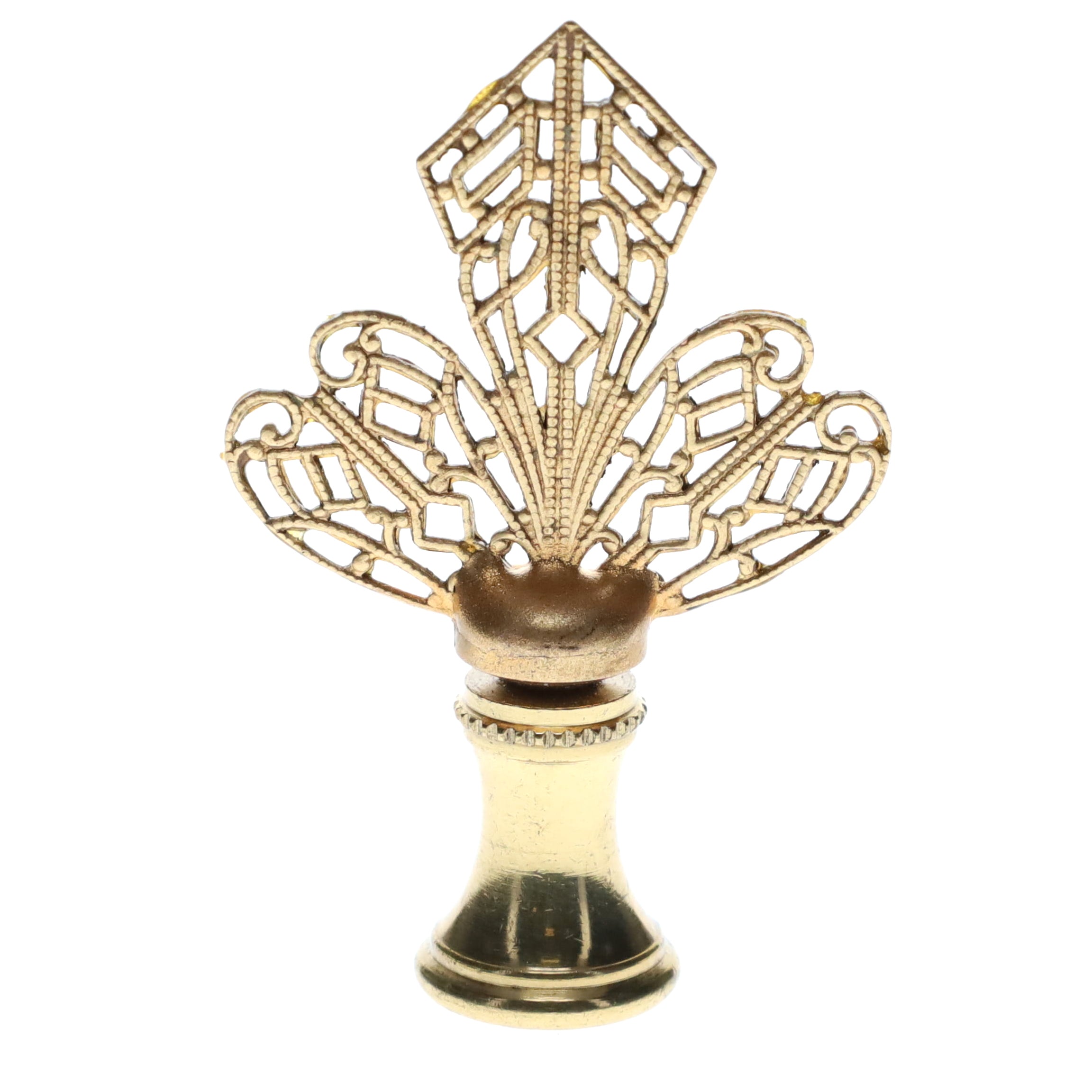 2-1/4" Tall Brass Finial, Openwork Fan Design, 1/4-27F Tap (15186)