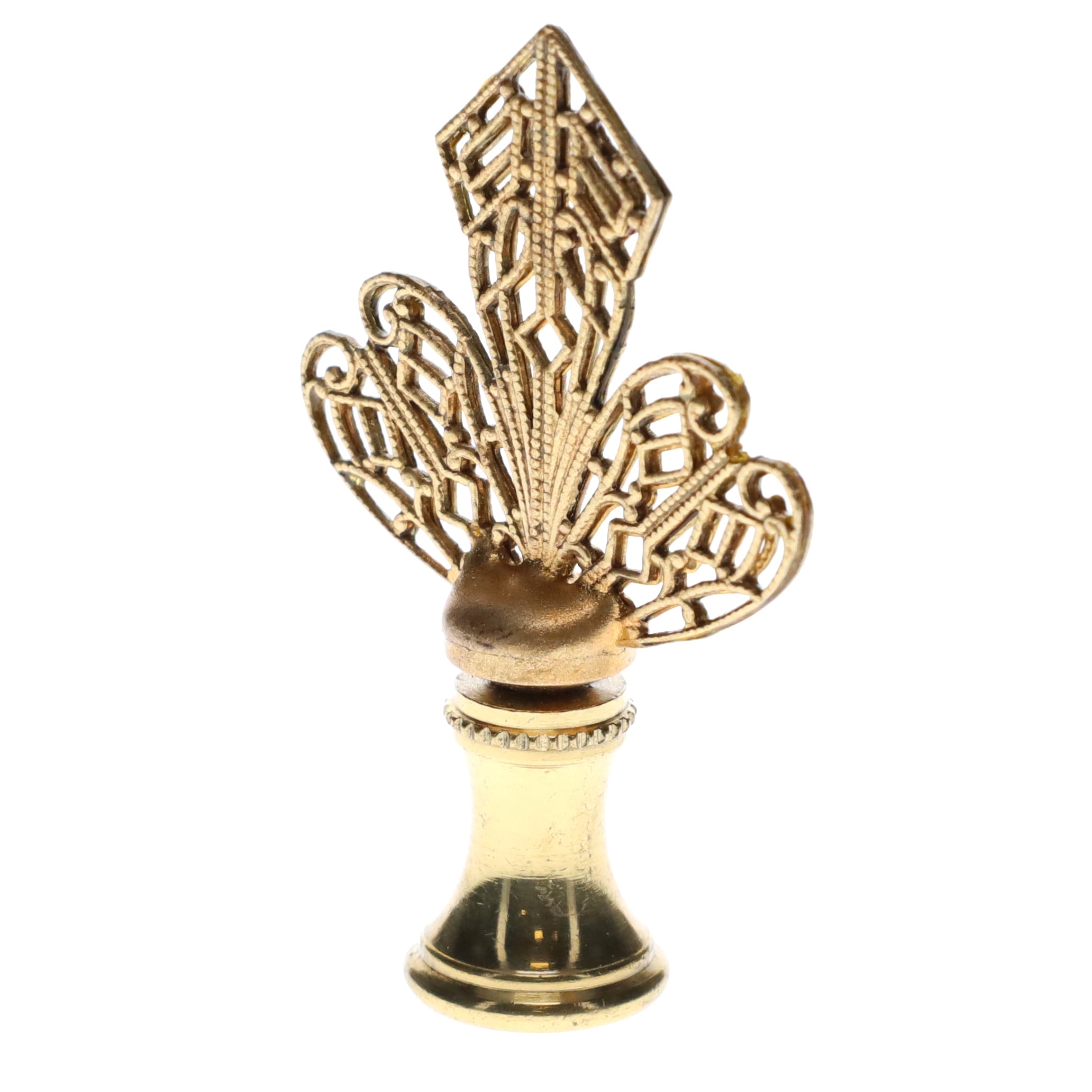 2-1/4" Tall Brass Finial, Openwork Fan Design, 1/4-27F Tap (15186)