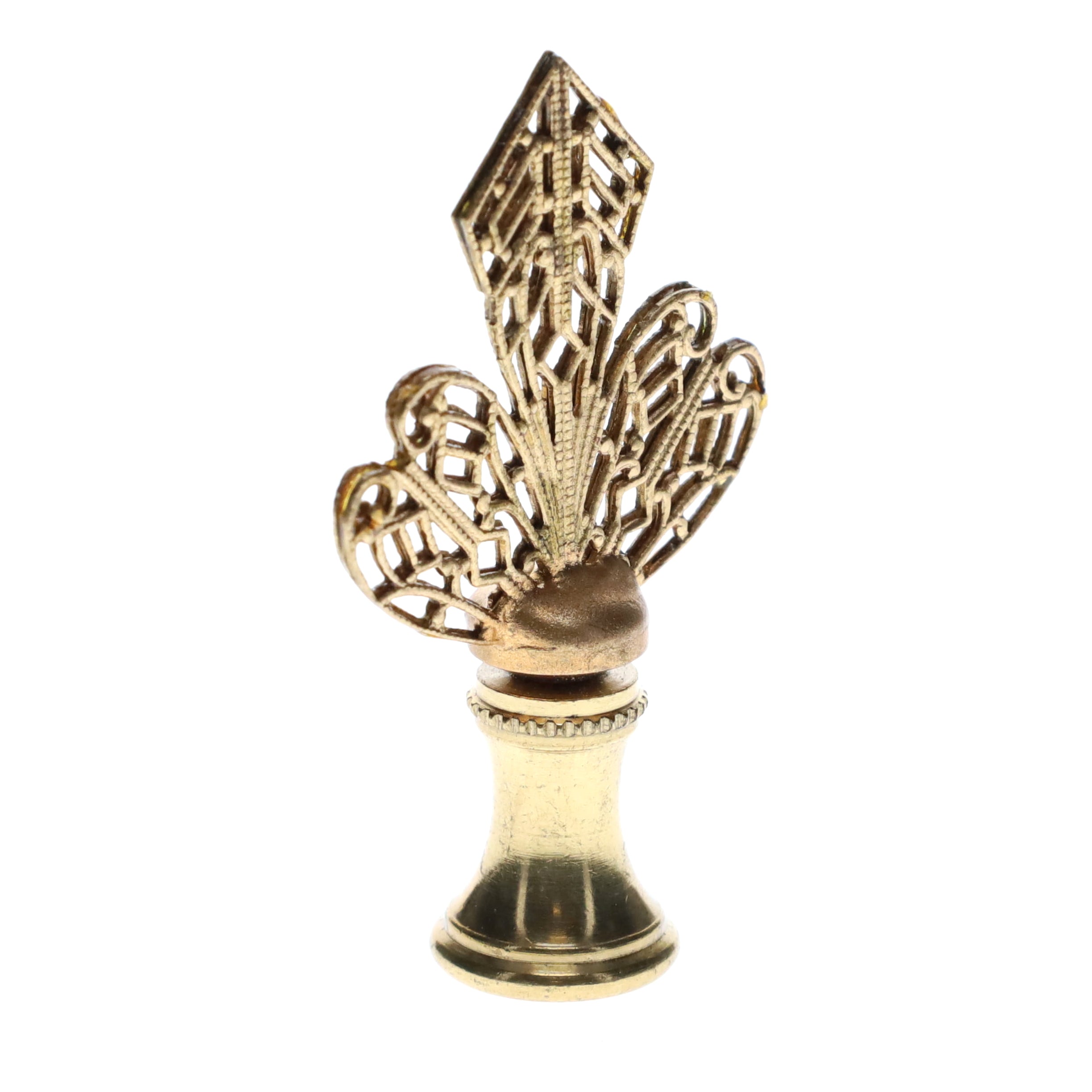 2-1/4" Tall Brass Finial, Openwork Fan Design, 1/4-27F Tap (15186)