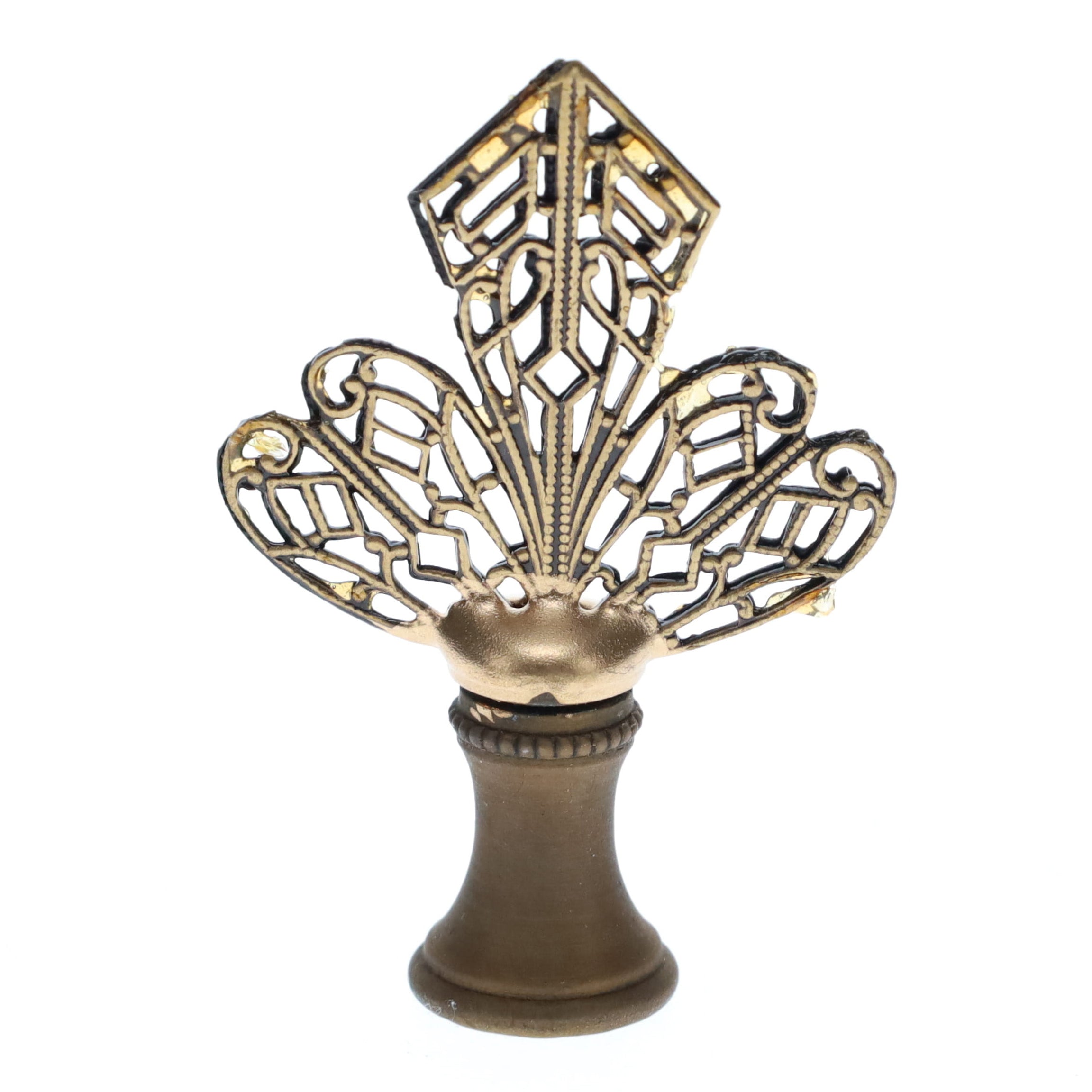 2-1/4" Tall Brass Finial, Openwork Fan Design, Bronze Finish, 1/4-27F Tap (15186BR)