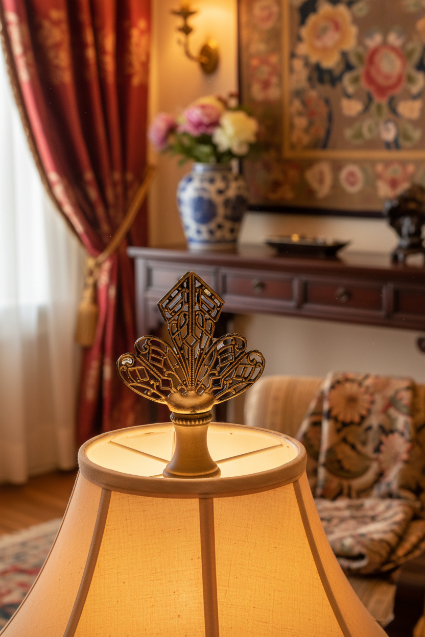 2-1/4" Tall Brass Finial, Openwork Fan Design, Bronze Finish, 1/4-27F Tap (15186BR)