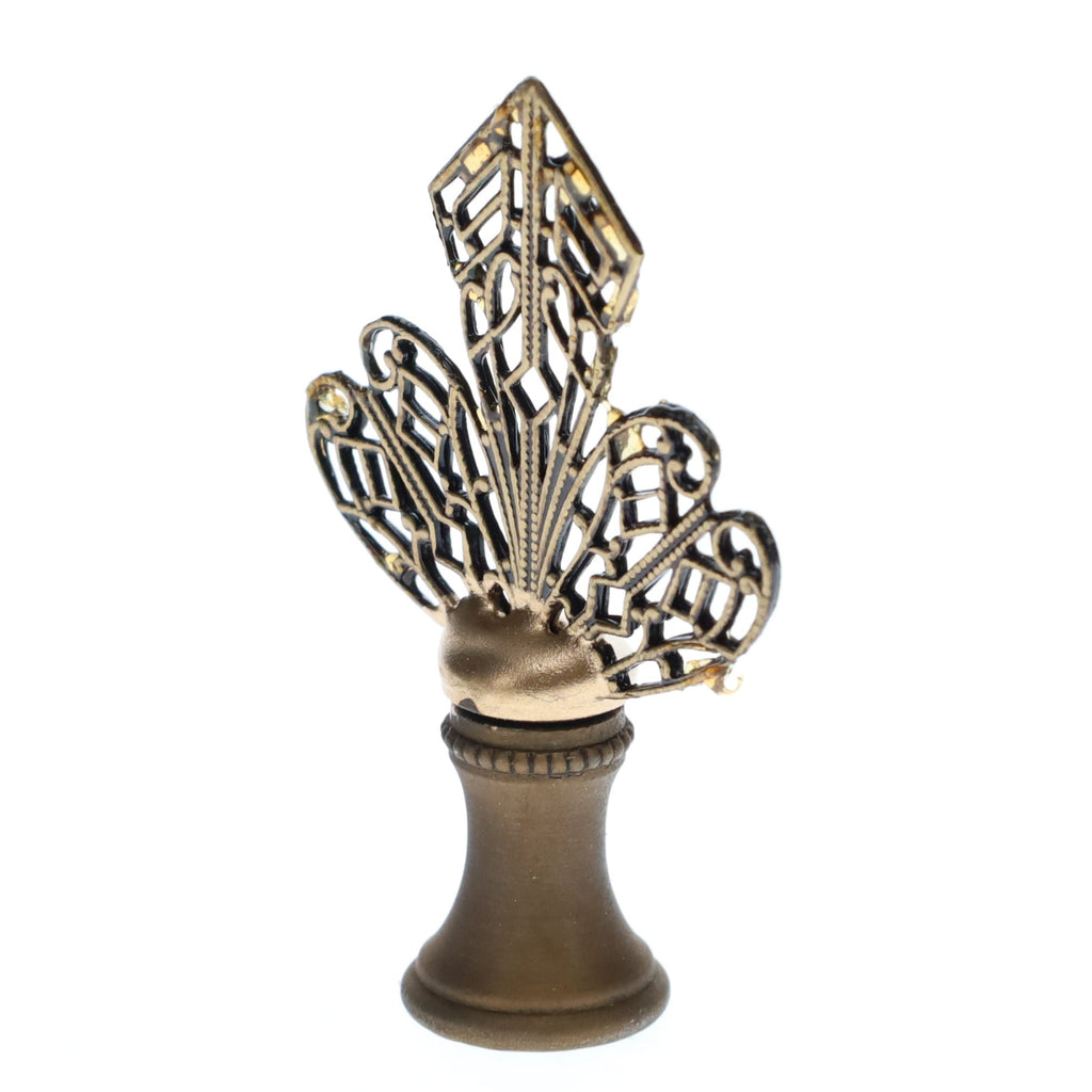 2-1/4" Tall Brass Finial, Openwork Fan Design, Bronze Finish, 1/4-27F Tap (15186BR)