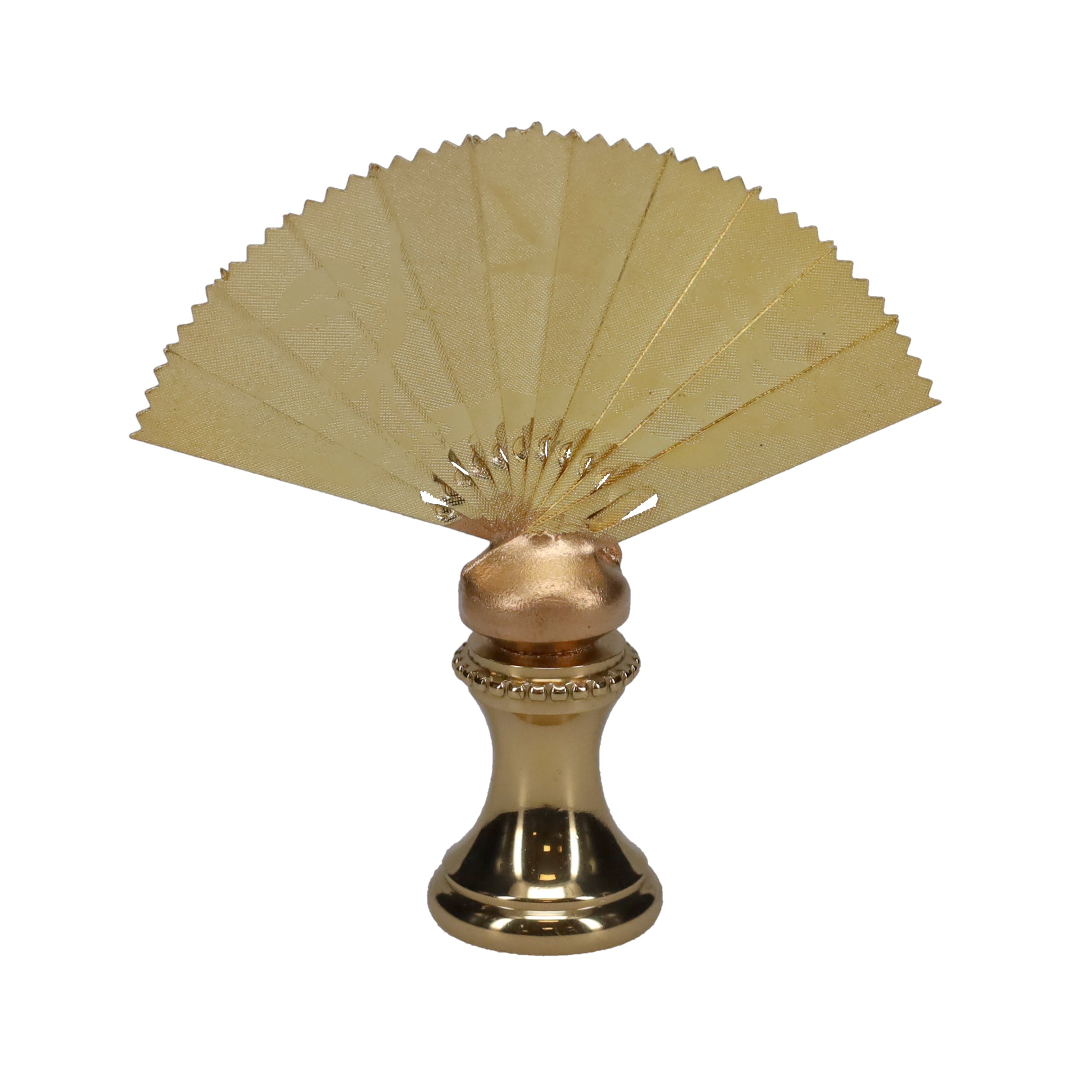 2-1/8" Tall Brass Finial, Oriental Fan with Cranes & Trees, 1/4-27F Tap (15187)
