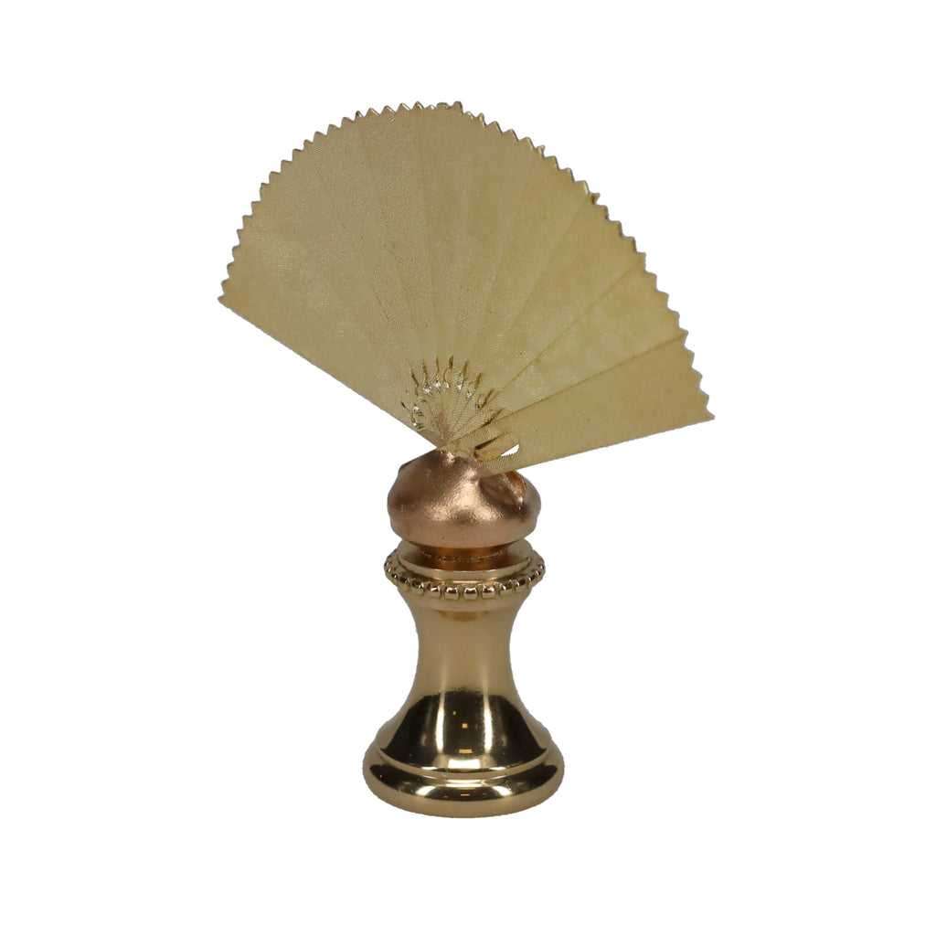 2-1/8" Tall Brass Finial, Oriental Fan with Cranes & Trees, 1/4-27F Tap (15187)