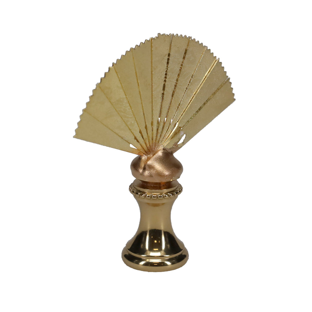 2-1/8" Tall Brass Finial, Oriental Fan with Cranes & Trees, 1/4-27F Tap (15187)