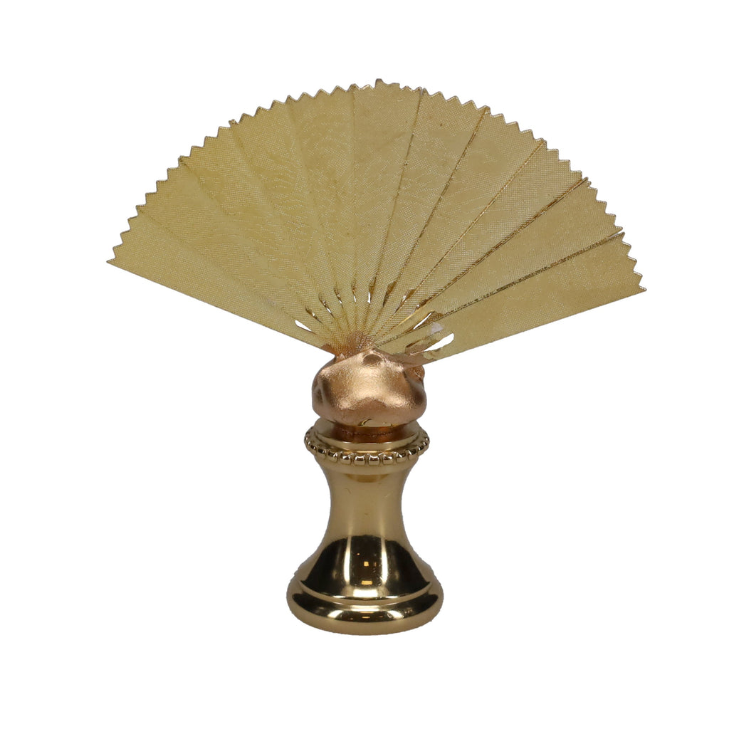 2-1/8" Tall Brass Finial, Oriental Fan with Cranes & Trees, 1/4-27F Tap (15187)