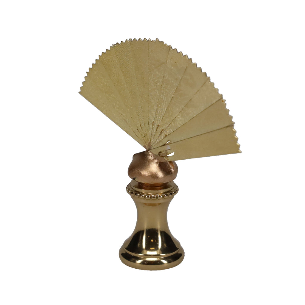 2-1/8" Tall Brass Finial, Oriental Fan with Cranes & Trees, 1/4-27F Tap (15187)