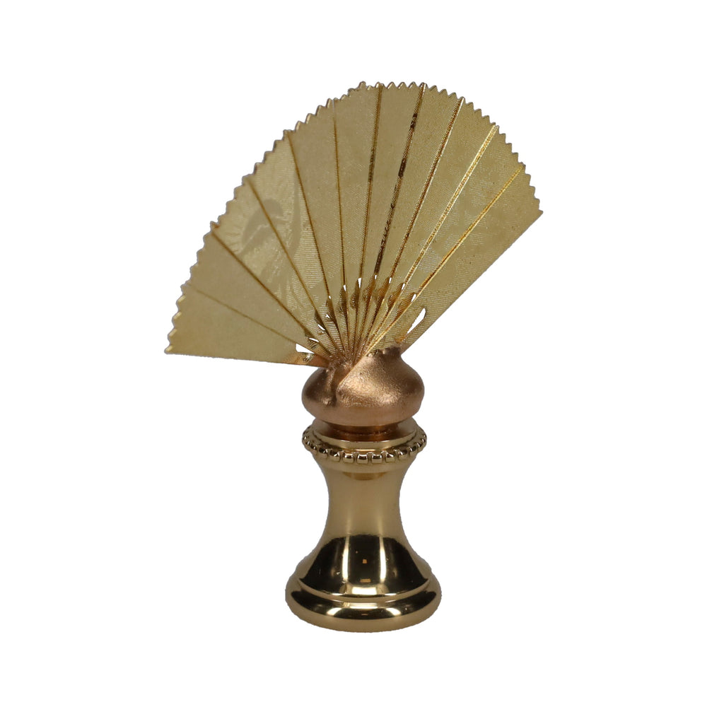 2-1/8" Tall Brass Finial, Oriental Fan with Cranes & Trees, 1/4-27F Tap (15187)