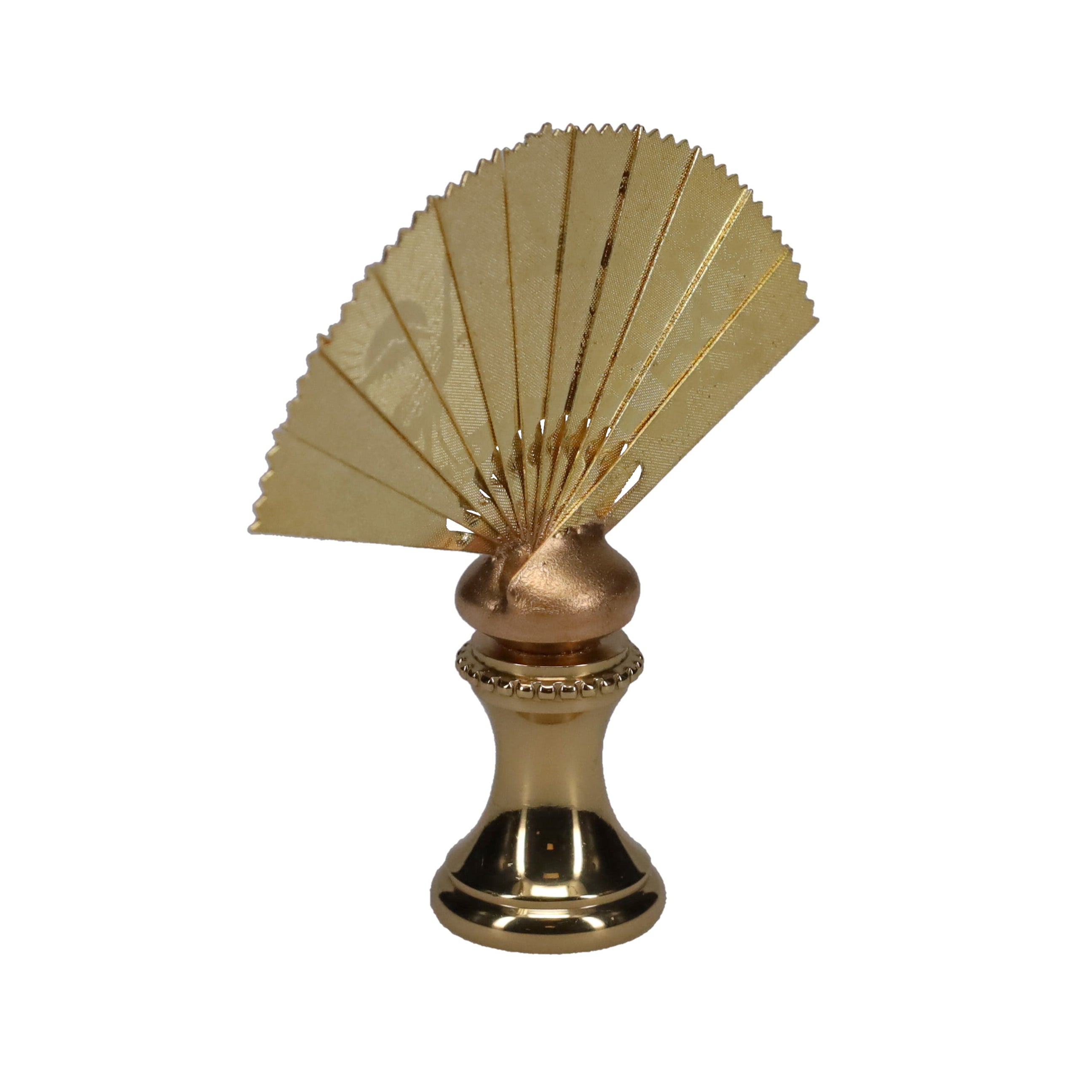 2-1/8" Tall Brass Finial, Oriental Fan with Cranes & Trees, 1/4-27F Tap (15187)