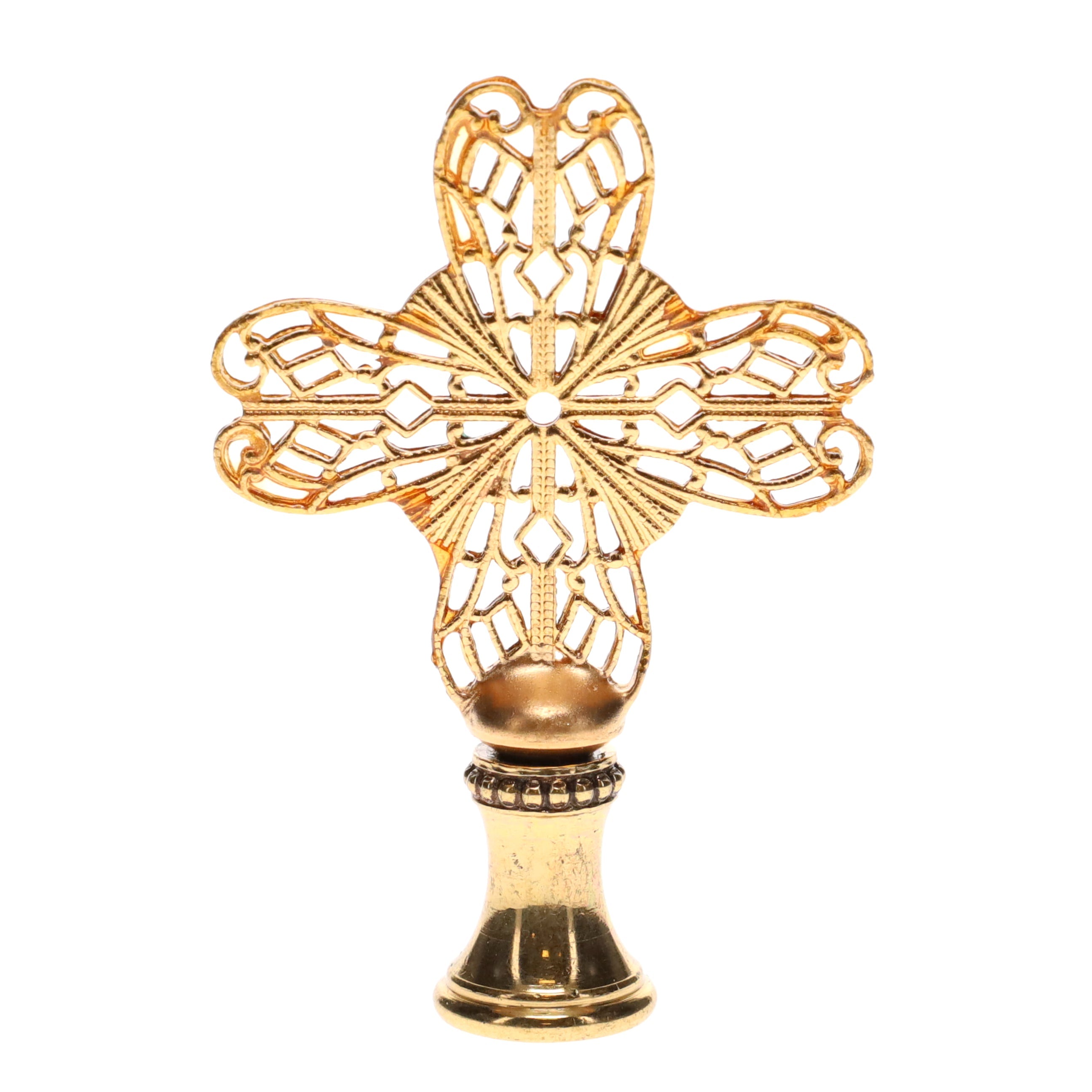2-1/2" Tall Brass Finial, Heart Cross, 1/4-27F Tap (15188)