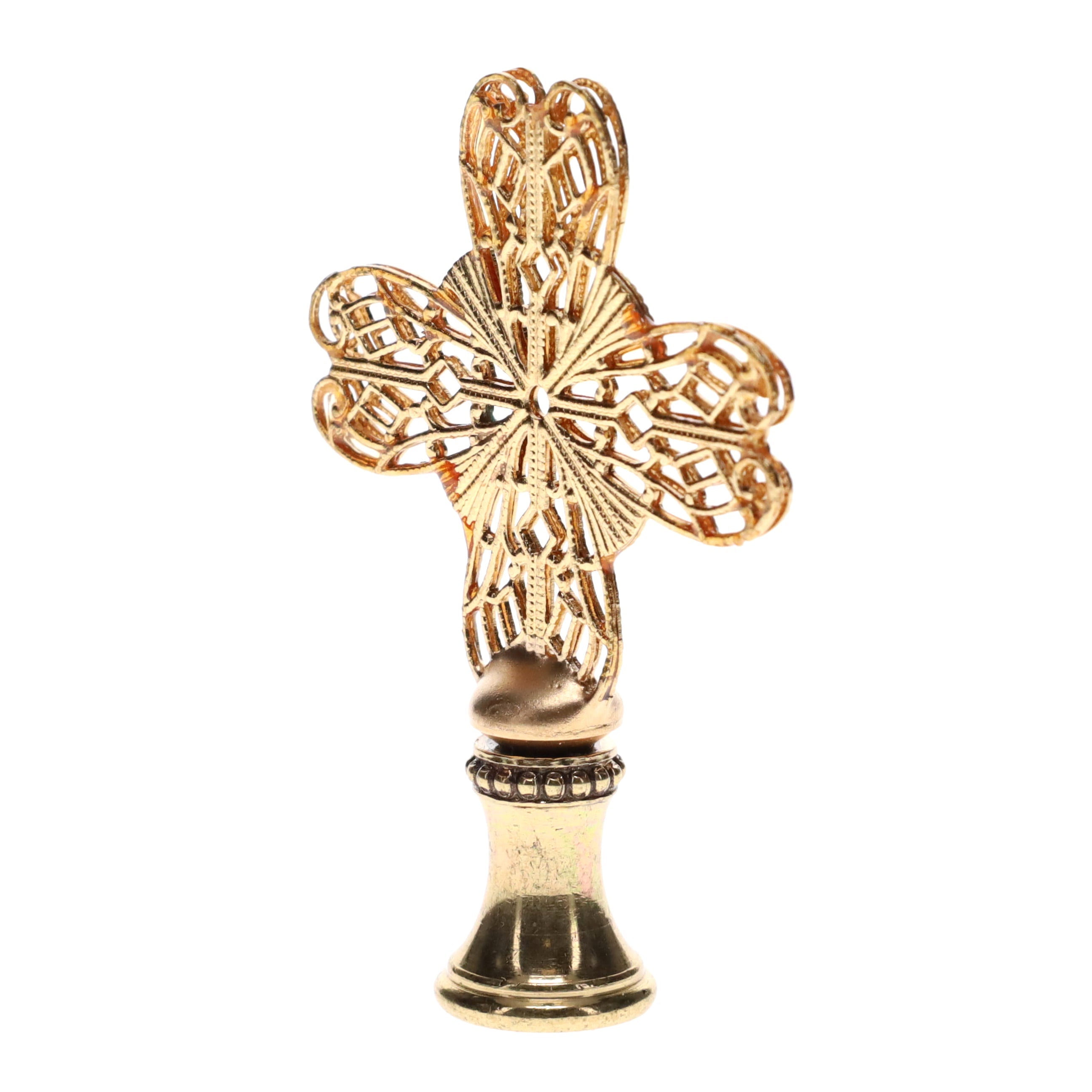 2-1/2" Tall Brass Finial, Heart Cross, 1/4-27F Tap (15188)