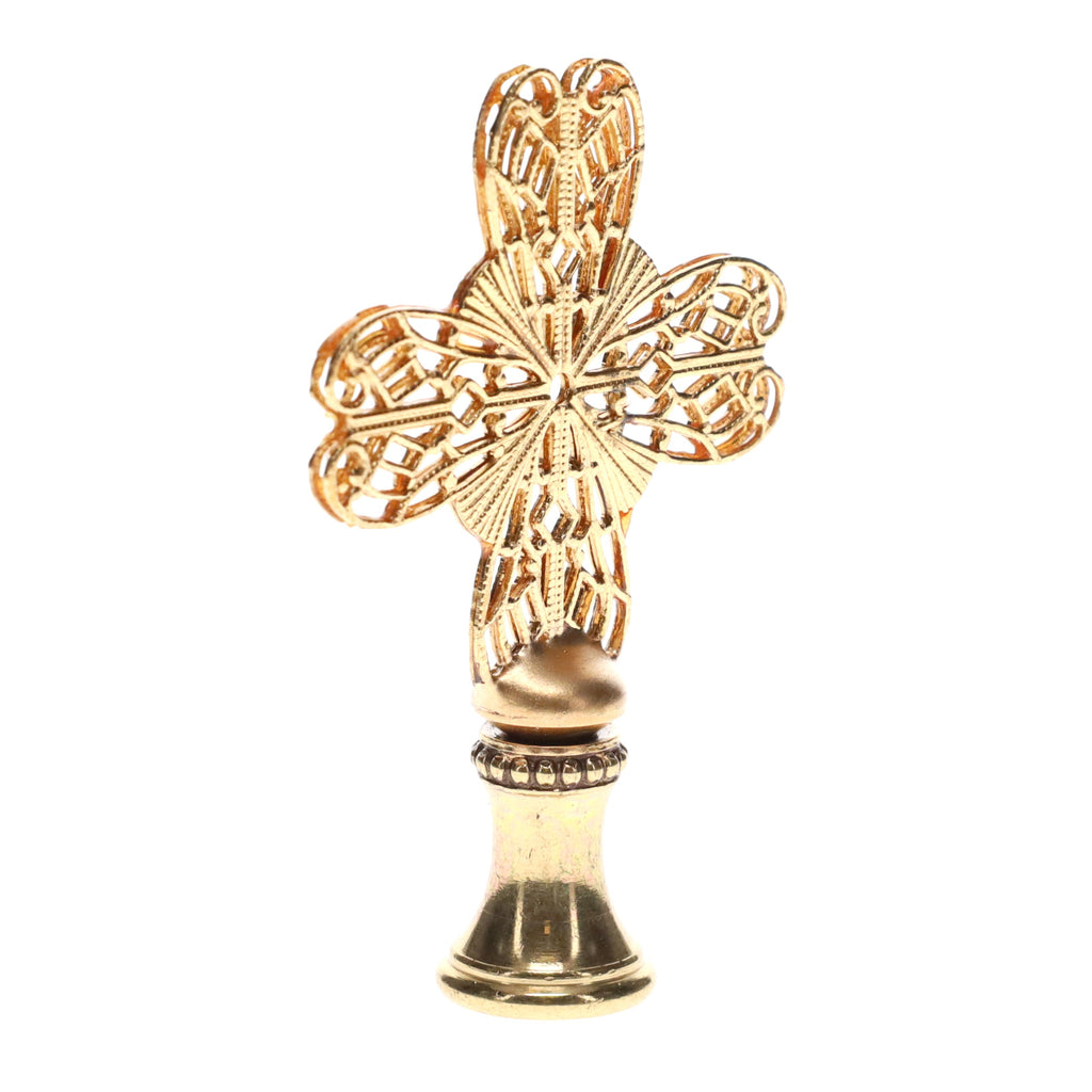 2-1/2" Tall Brass Finial, Heart Cross, 1/4-27F Tap (15188)