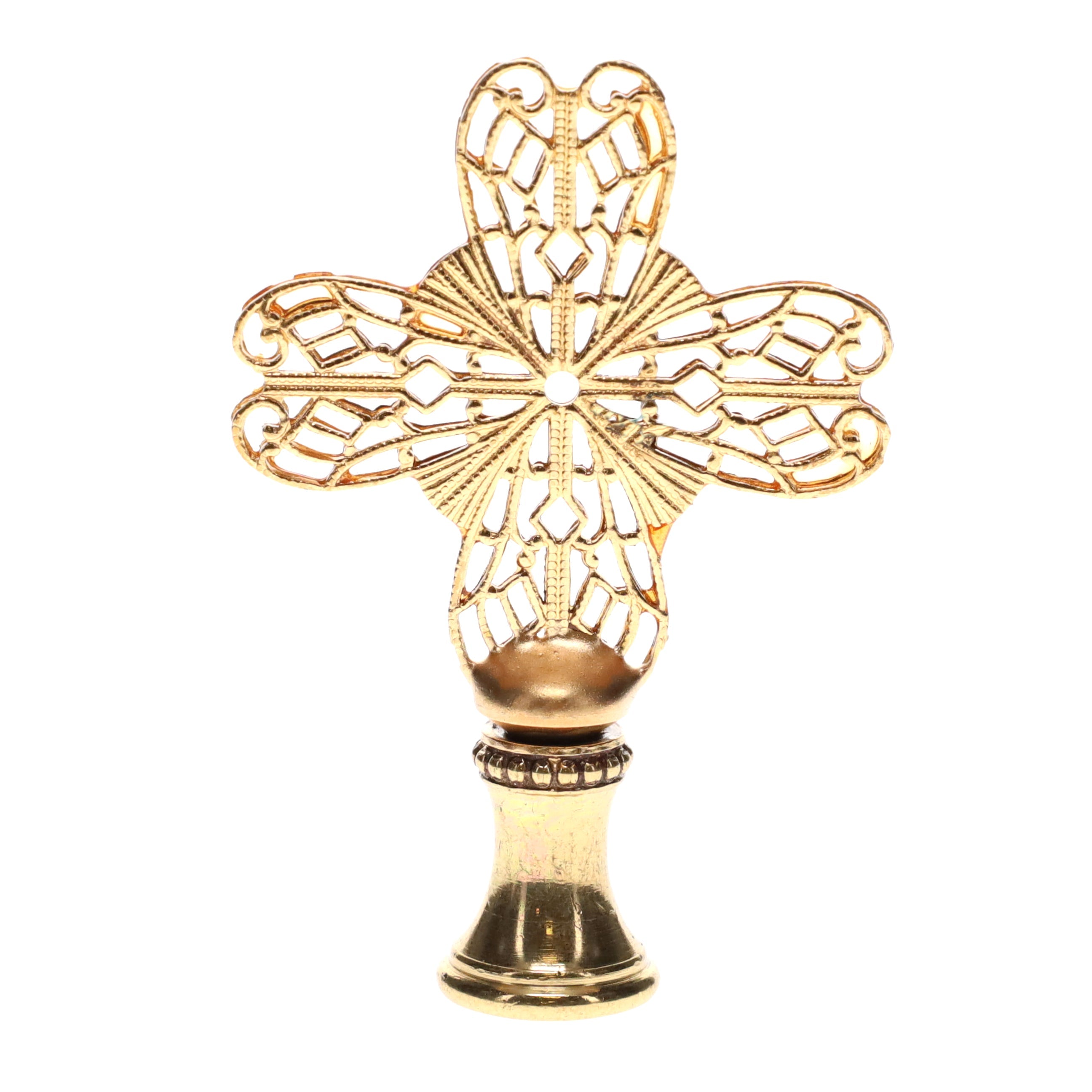 2-1/2" Tall Brass Finial, Heart Cross, 1/4-27F Tap (15188)