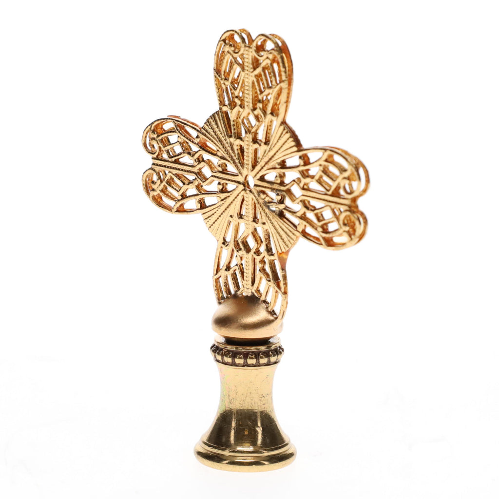 2-1/2" Tall Brass Finial, Heart Cross, 1/4-27F Tap (15188)