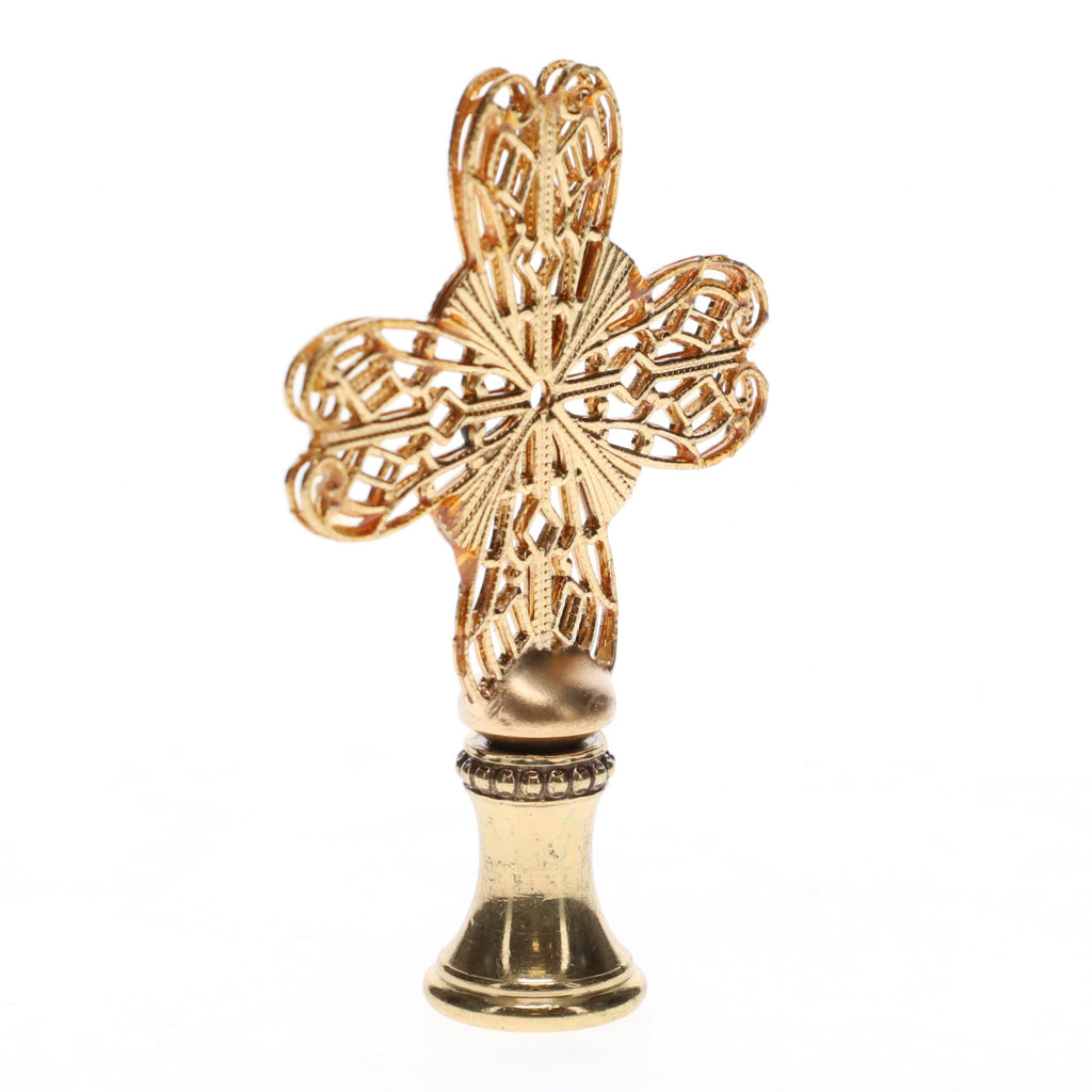 2-1/2" Tall Brass Finial, Heart Cross, 1/4-27F Tap (15188)