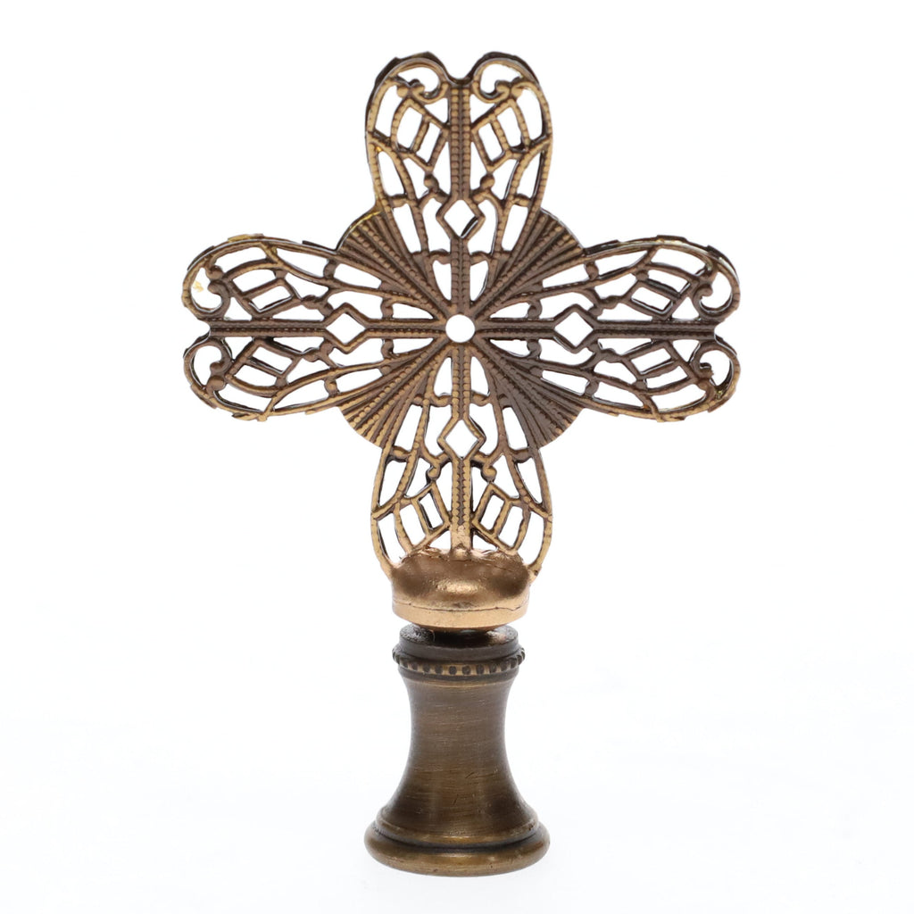 2-1/2" Tall Brass Finial, Heart Cross, Bronze Finish, 1/4-27F Tap (15188BR)