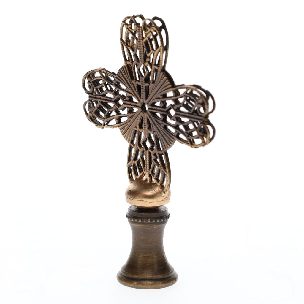 2-1/2" Tall Brass Finial, Heart Cross, Bronze Finish, 1/4-27F Tap (15188BR)