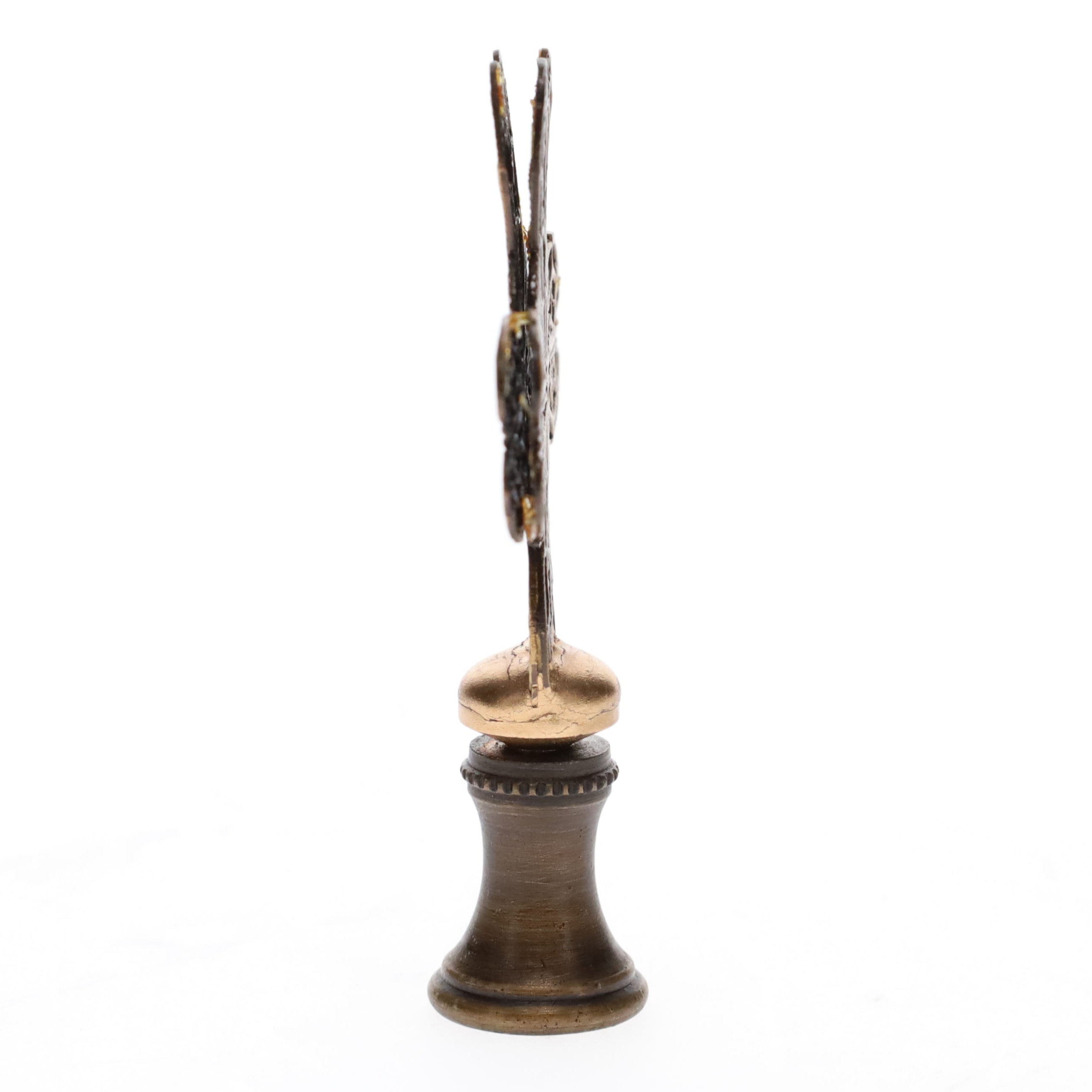 2-1/2" Tall Brass Finial, Heart Cross, Bronze Finish, 1/4-27F Tap (15188BR)