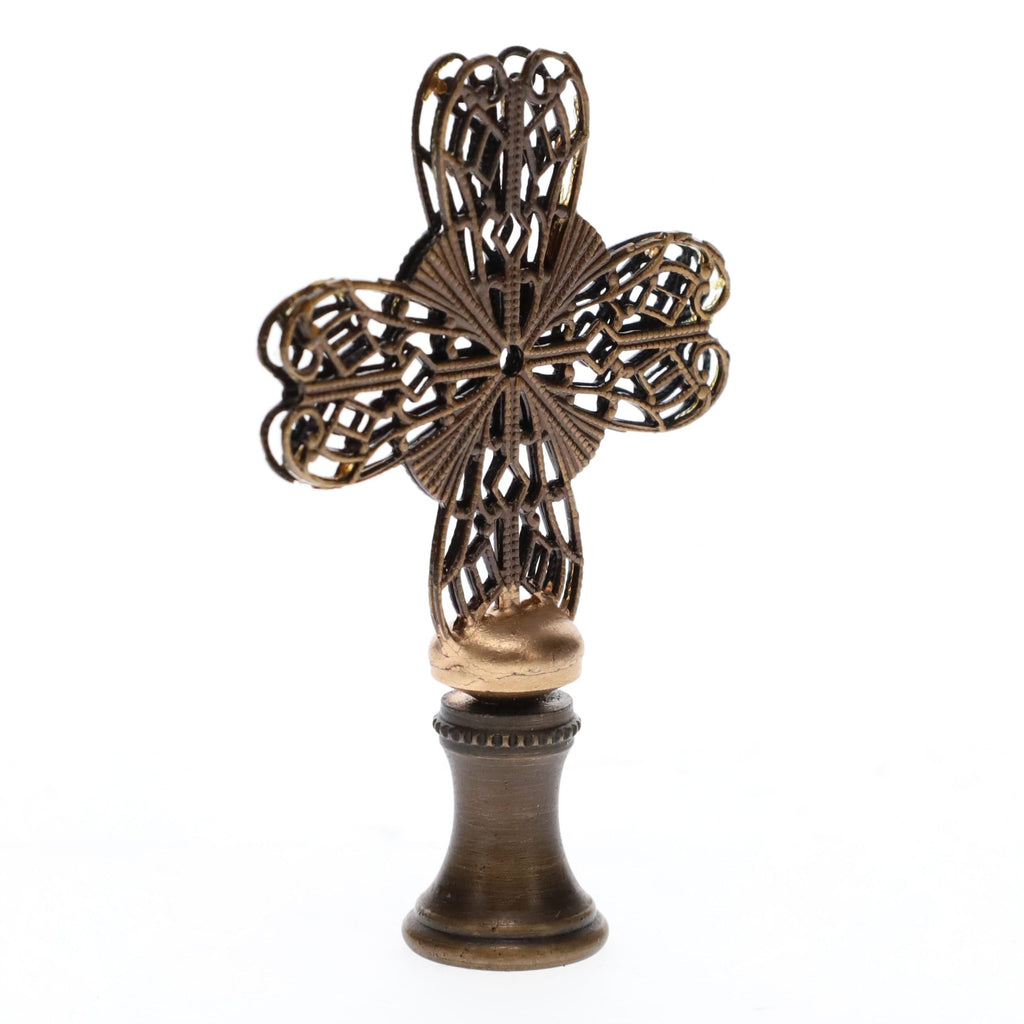 2-1/2" Tall Brass Finial, Heart Cross, Bronze Finish, 1/4-27F Tap (15188BR)