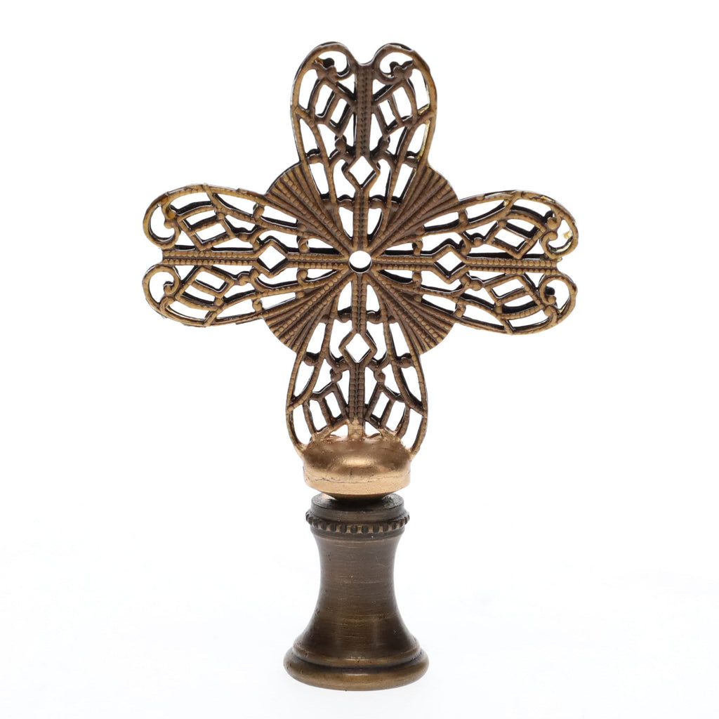 2-1/2" Tall Brass Finial, Heart Cross, Bronze Finish, 1/4-27F Tap (15188BR)