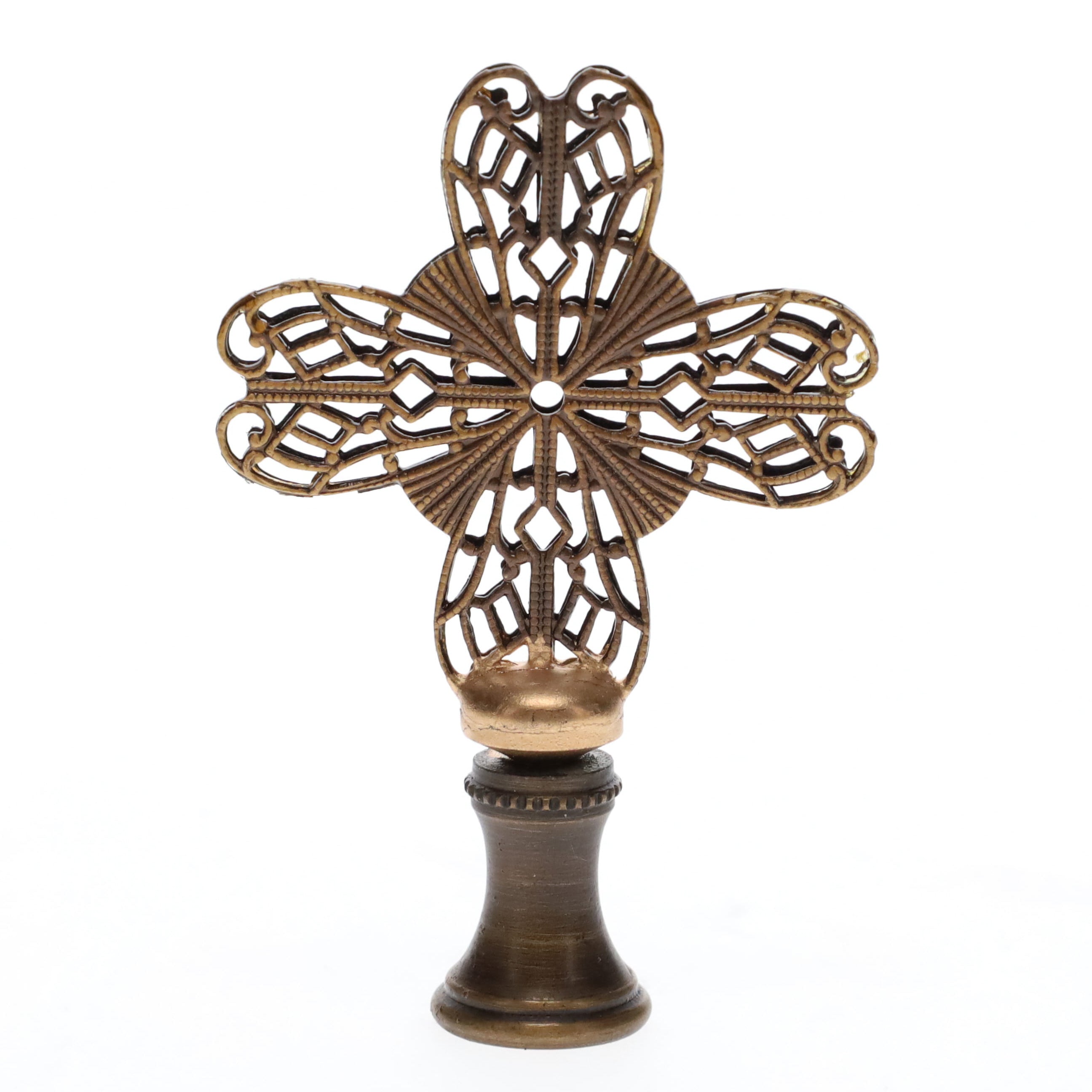 2-1/2" Tall Brass Finial, Heart Cross, Bronze Finish, 1/4-27F Tap (15188BR)