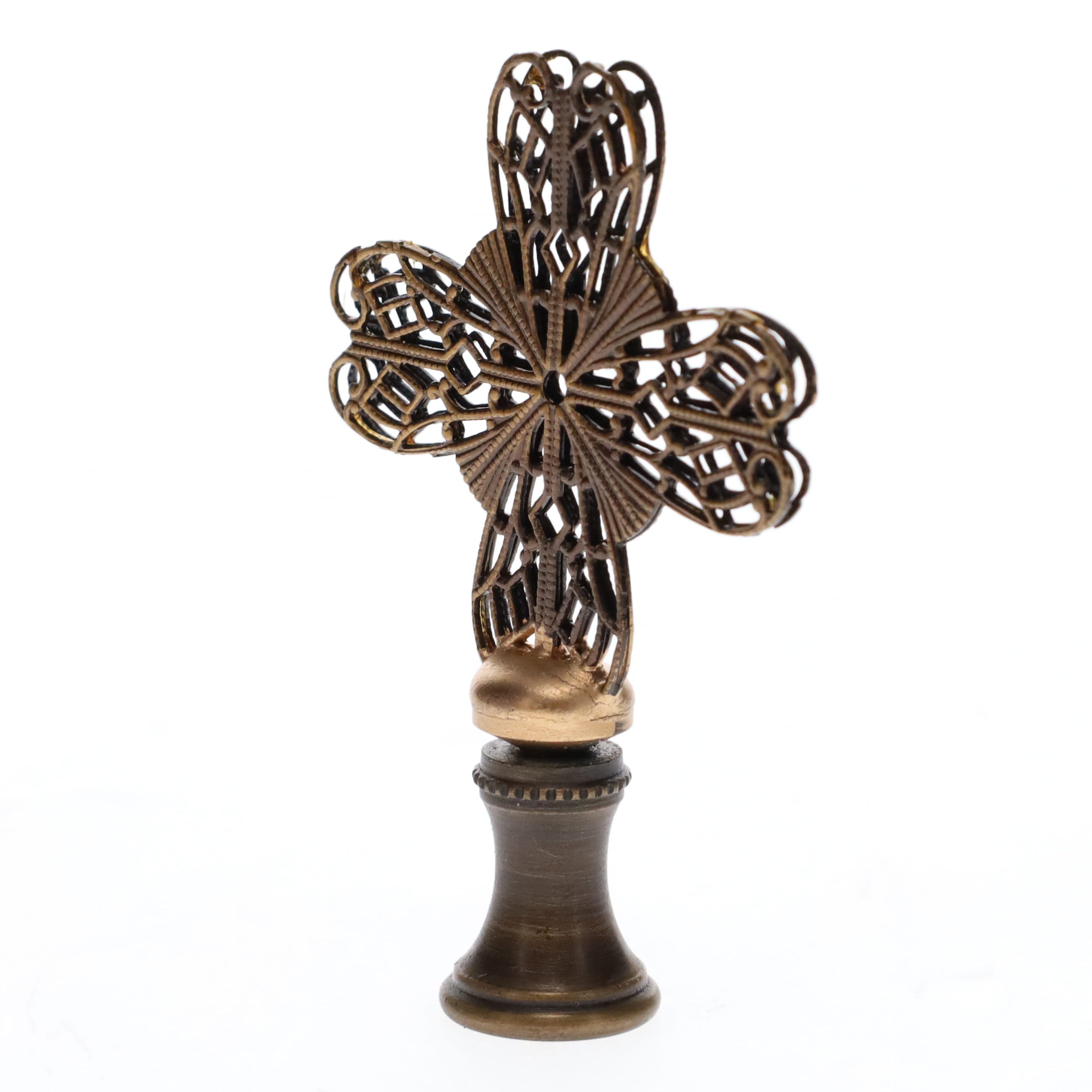 2-1/2" Tall Brass Finial, Heart Cross, Bronze Finish, 1/4-27F Tap (15188BR)