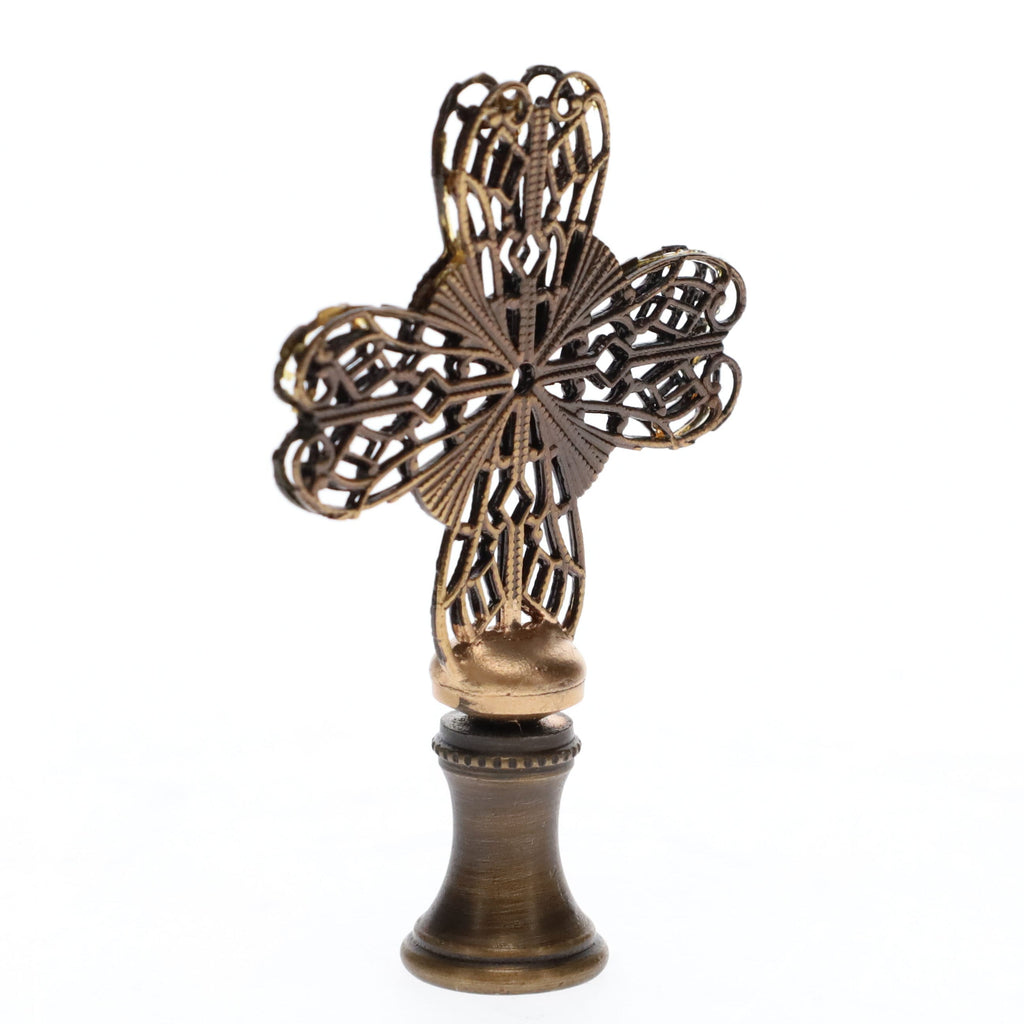 2-1/2" Tall Brass Finial, Heart Cross, Bronze Finish, 1/4-27F Tap (15188BR)