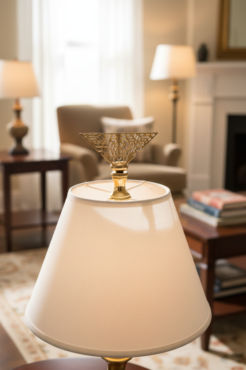 1-3/4" Tall Brass Finial, Filigree Fan, 1/4-27F Tap (15189)