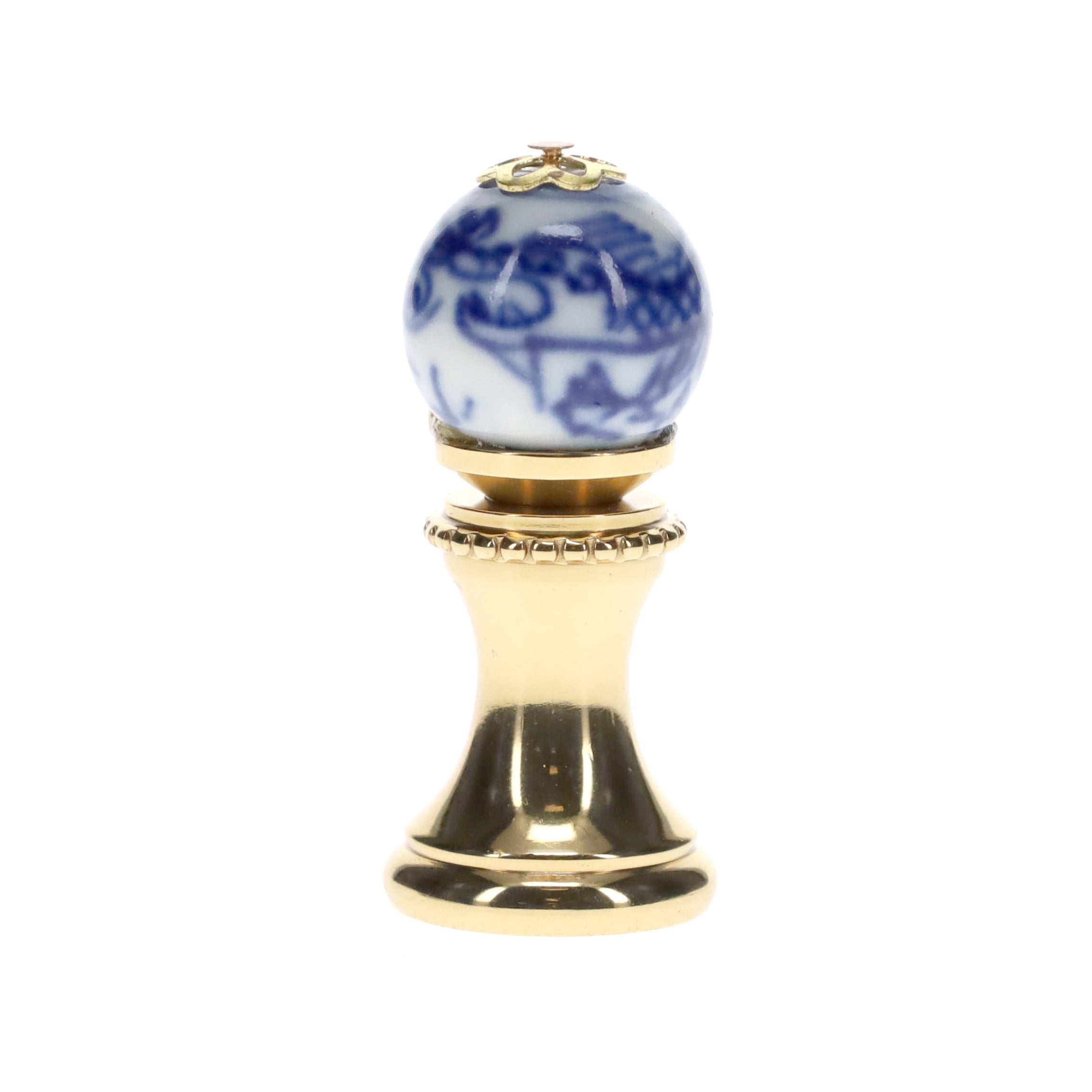 1.4" Tall Brass Finial, 0.55" Porcelain Bead with Blue & White Dragon Art, 1/4-27F Tap (15191)