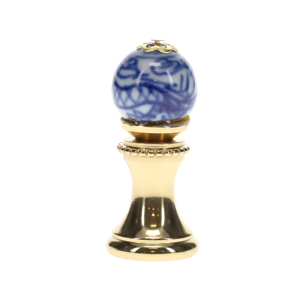 1.4" Tall Brass Finial, 0.55" Porcelain Bead with Blue & White Dragon Art, 1/4-27F Tap (15191)