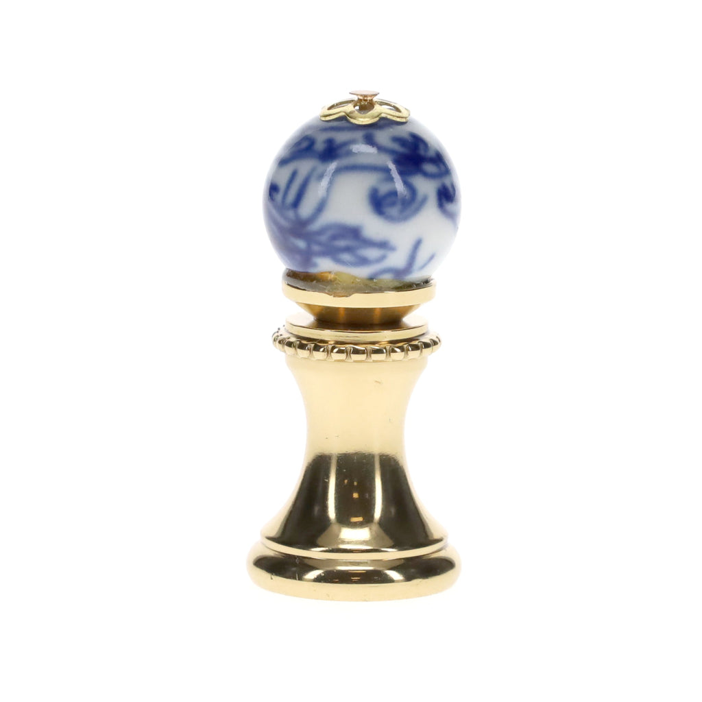 1.4" Tall Brass Finial, 0.55" Porcelain Bead with Blue & White Dragon Art, 1/4-27F Tap (15191)