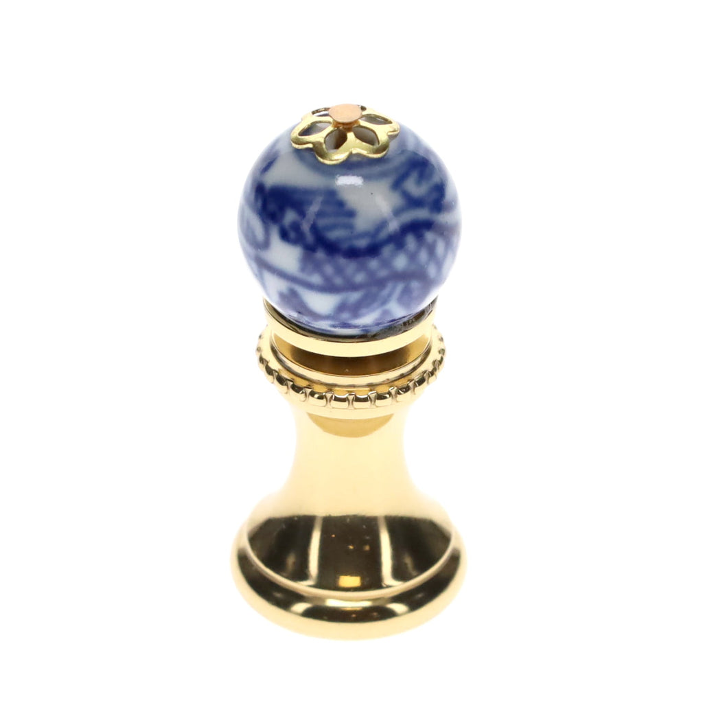 1.4" Tall Brass Finial, 0.55" Porcelain Bead with Blue & White Dragon Art, 1/4-27F Tap (15191)